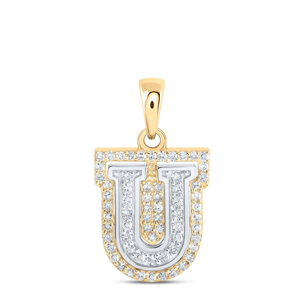 10k Two - Tone Gold 1.19g 0.22CTW Natural Diamond Initial "U" Letter Pendant Charm - Elite Jewelers - Charms & Pendants