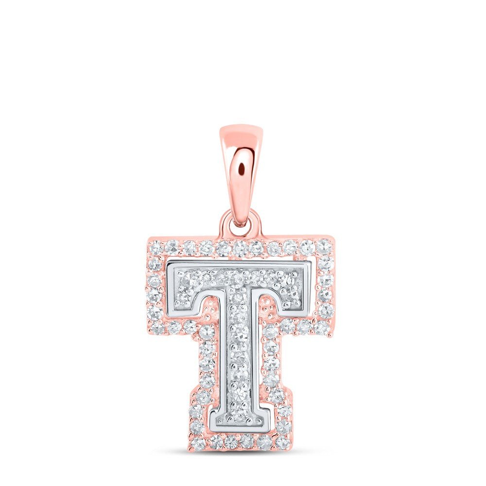 10k Two - Tone Gold 1.1gms 0.2CTW Natural Diamond Initial "T" Letter Pendant Charm - Elite Jewelers - Charms & Pendants