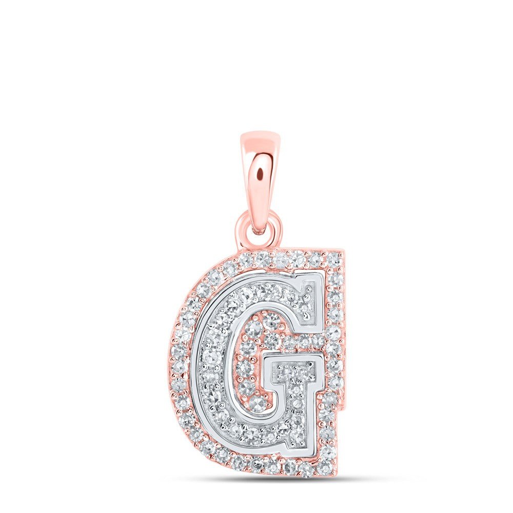 10k Two - Tone Gold 1.24g 0.21CTW Natural Diamond Initial "G" Letter Pendant Charm - Elite Jewelers - Charms & Pendants