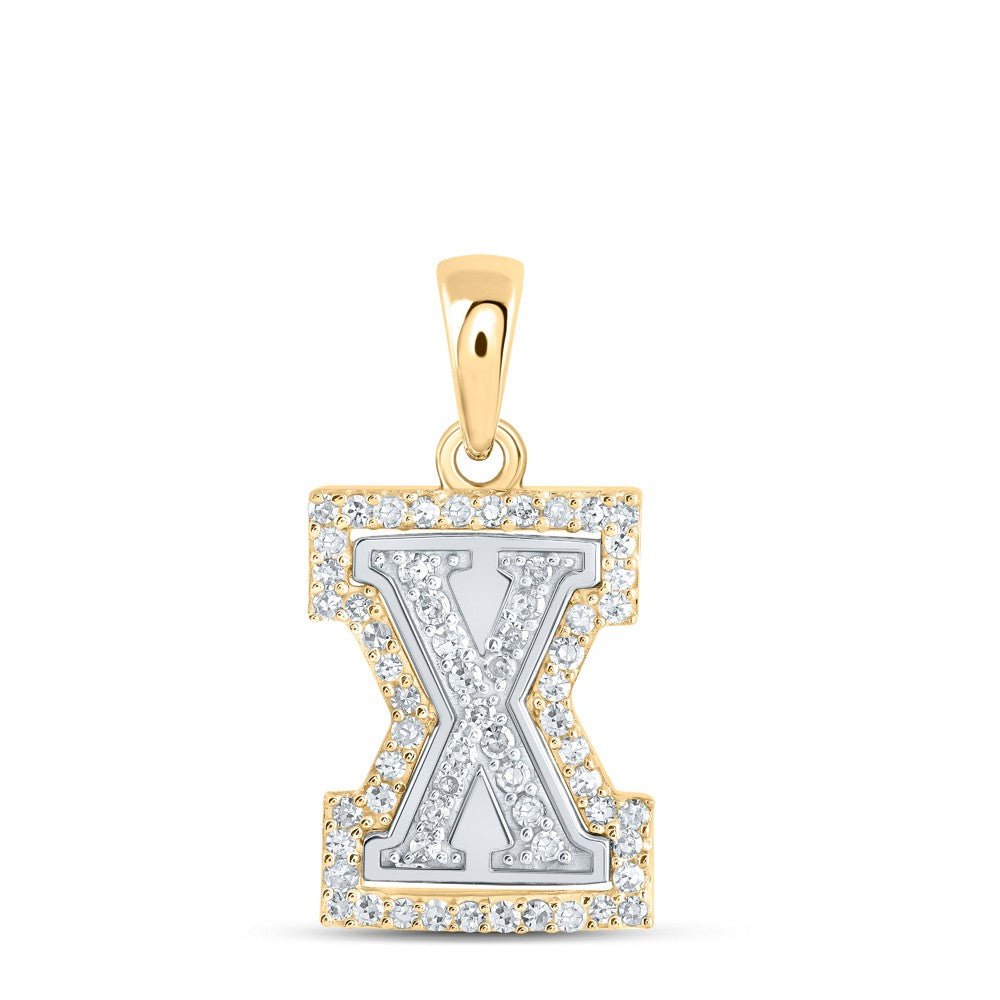 10k Two - Tone Gold 1.26g 0.19CTW Natural Diamond Initial "X" Letter Pendant Charm - Elite Jewelers - Charms & Pendants