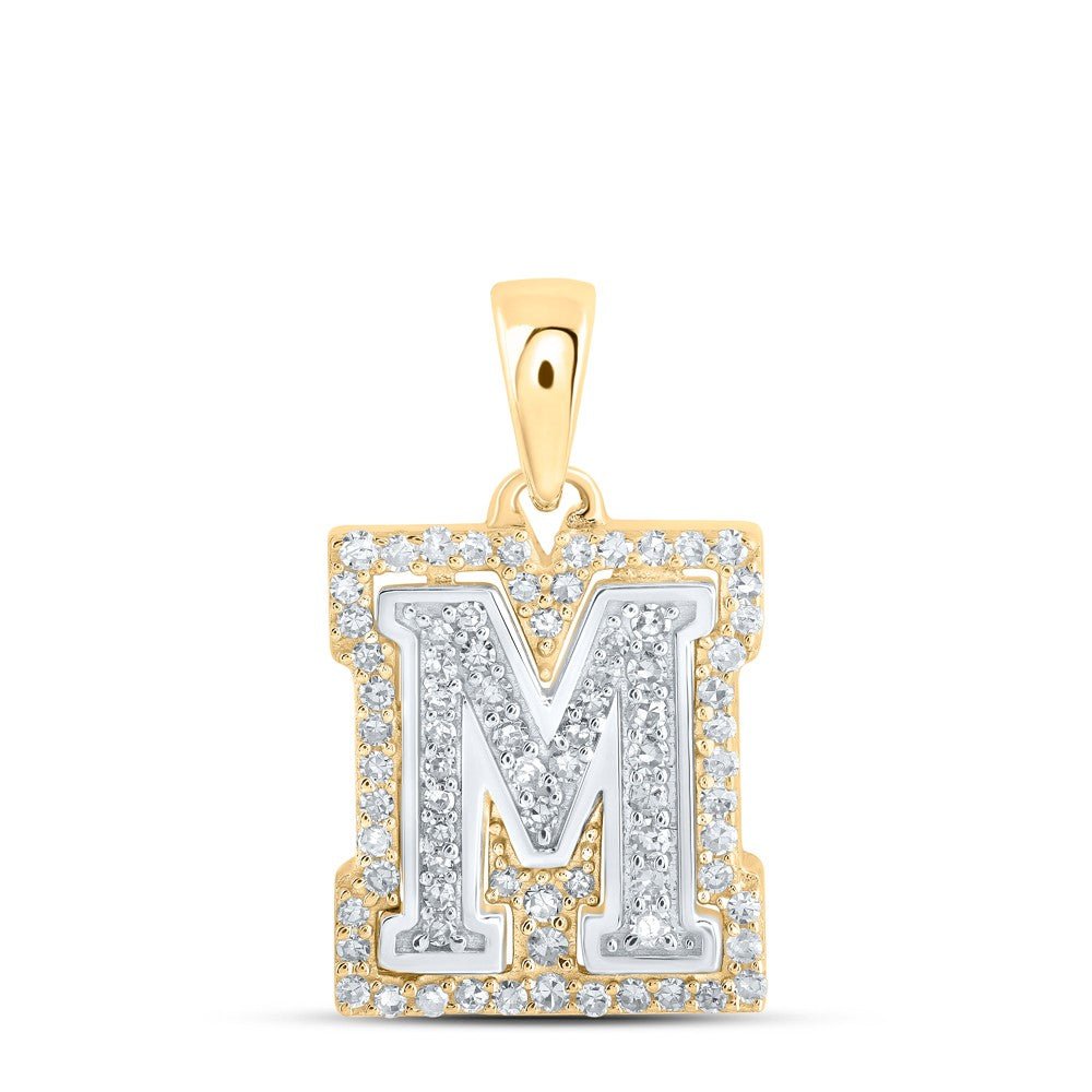 10k Two - Tone Gold 1.26g 0.25CTW Natural Diamond Initial "M" Letter Pendant Charm - Elite Jewelers - Charms & Pendants