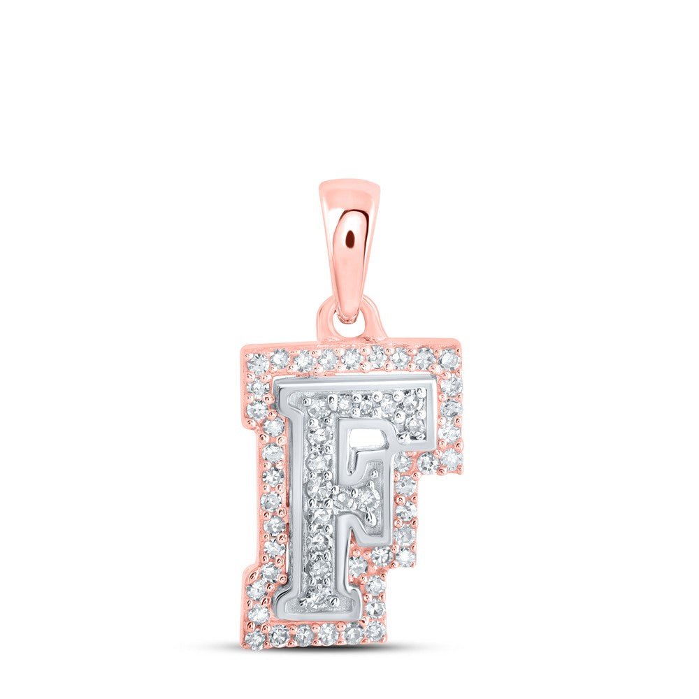 10k Two - Tone Gold 1.5gm 0.18CTW Natural Diamond Initial "F" Letter Pendant Charm - Elite Jewelers - Charms & Pendants
