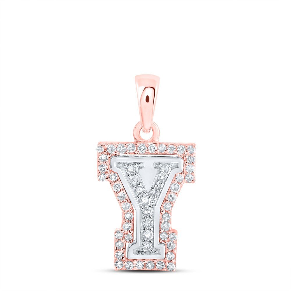 10k Two - Tone Gold 1gms 0.17CTW Natural Diamond Initial "Y" Letter Pendant Charm - Elite Jewelers - Charms & Pendants