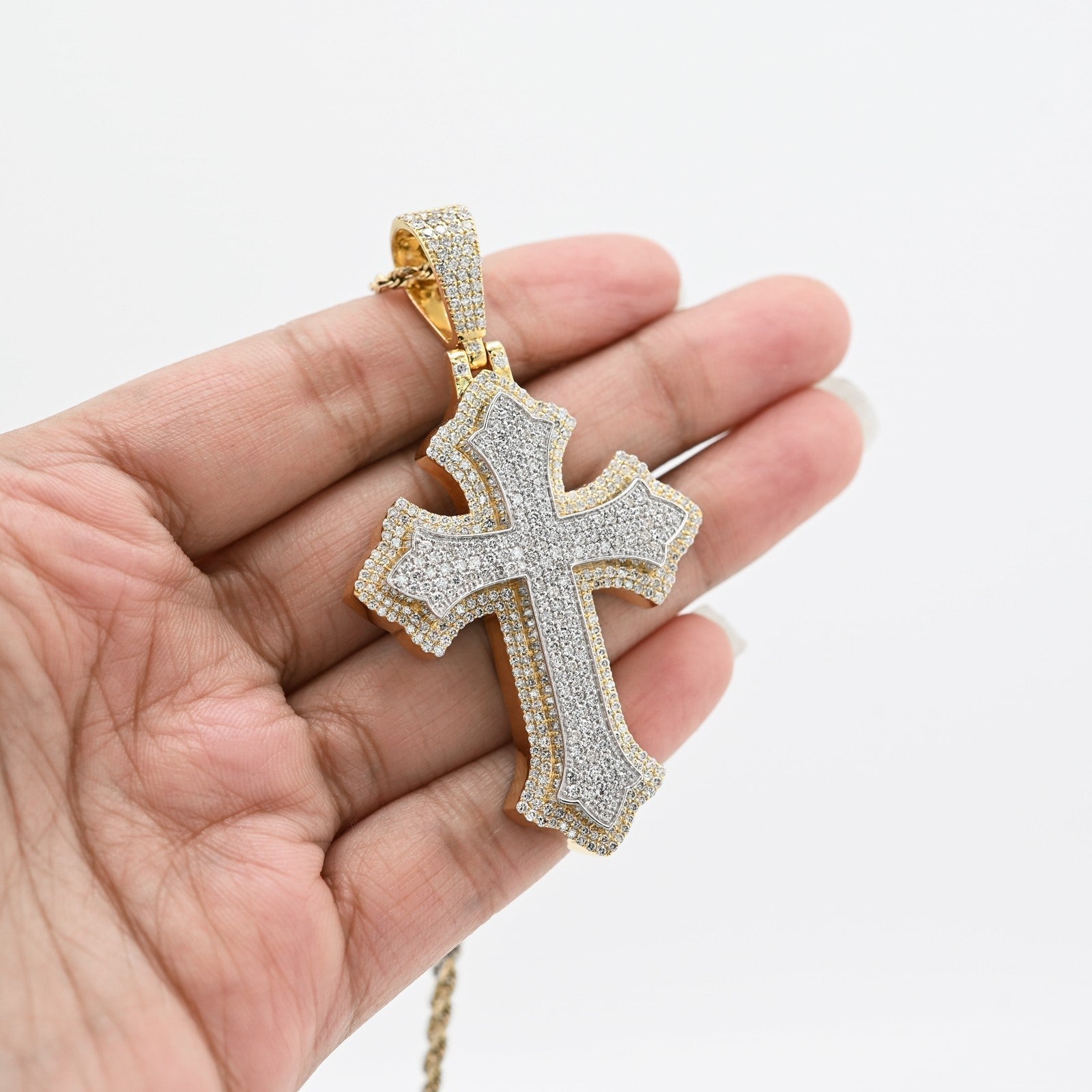 10k Two Tone Gold 5CTW Natural Diamond 3D Cross Pendant 21.9g Religious Charm - Elite Jewelers - Charms & Pendants