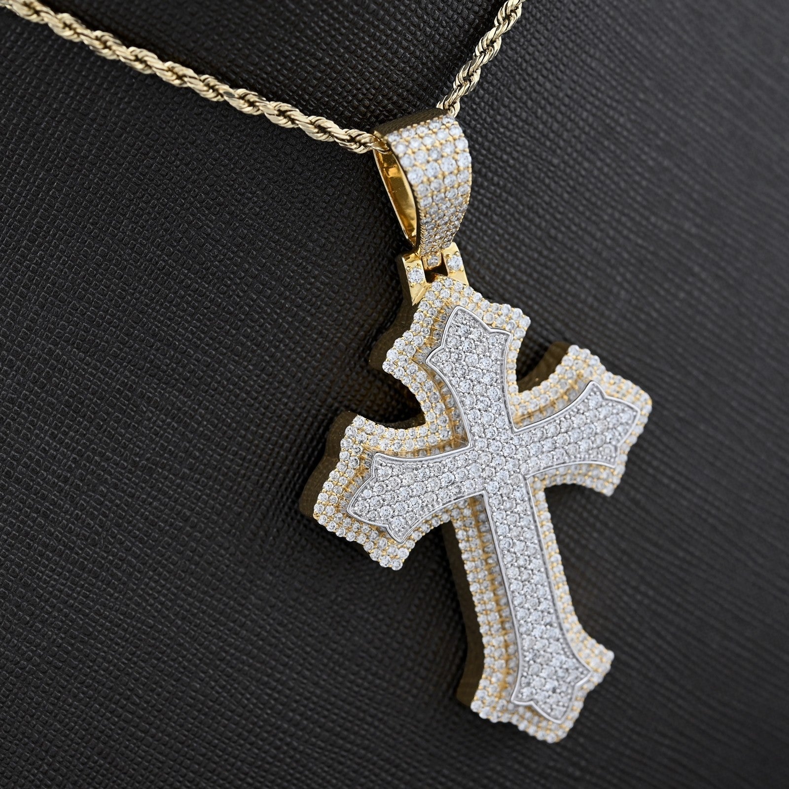 10k Two Tone Gold 5CTW Natural Diamond 3D Cross Pendant 21.9g Religious Charm - Elite Jewelers - Charms & Pendants