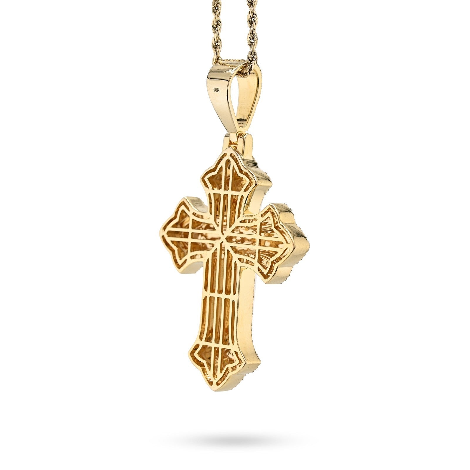 10k Two Tone Gold 5CTW Natural Diamond 3D Cross Pendant 21.9g Religious Charm - Elite Jewelers - Charms & Pendants