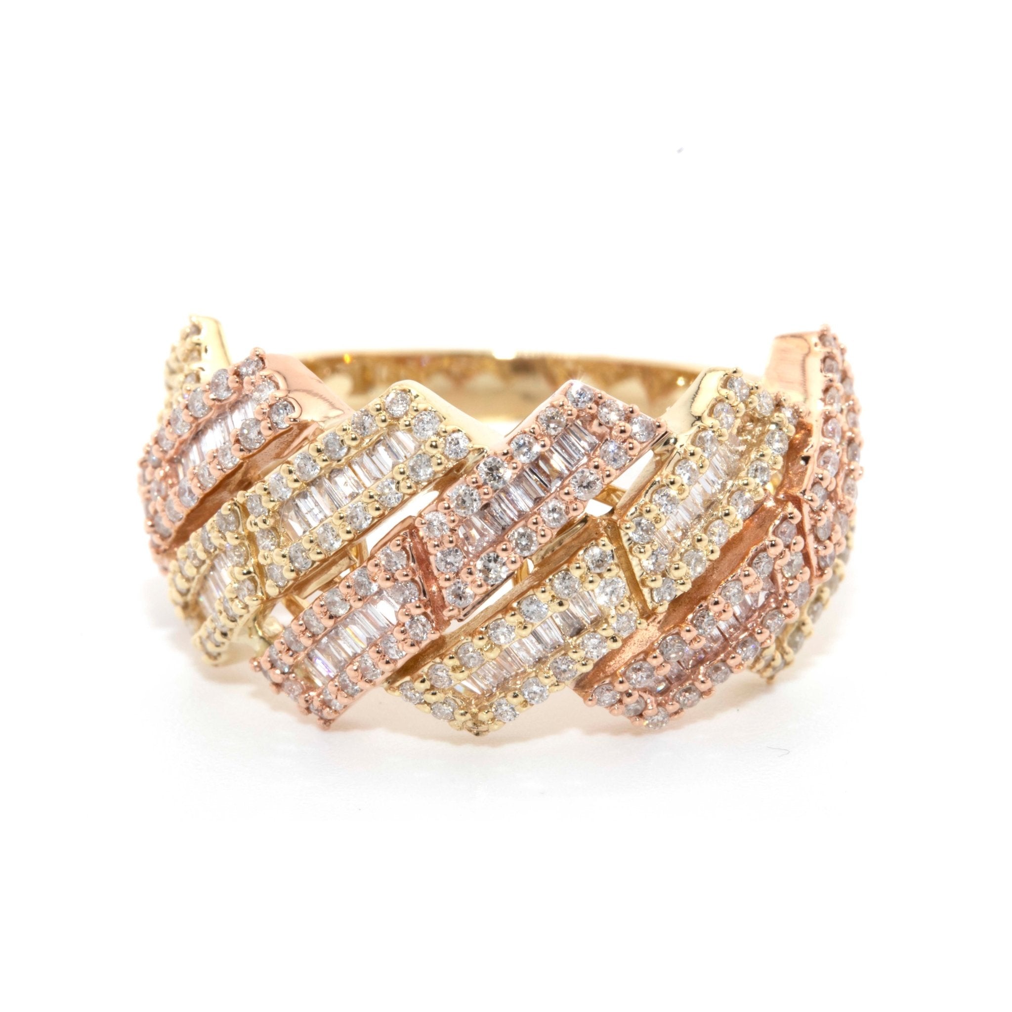 10K Two - Tone Rose & Yellow Gold Cuban Link Ring 1.25CT Natural Diamond - Elite Jewelers - Rings