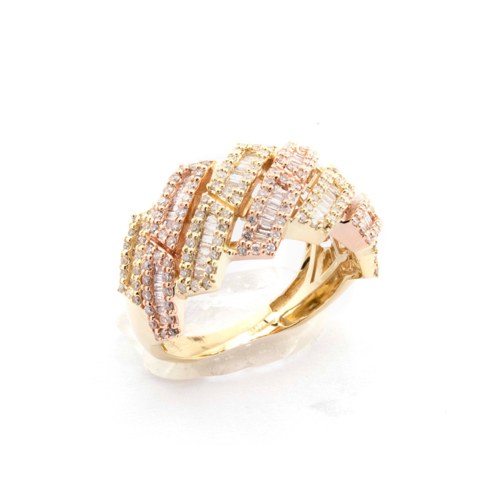 10K Two - Tone Rose & Yellow Gold Cuban Link Ring 1.25CT Natural Diamond - Elite Jewelers - Rings