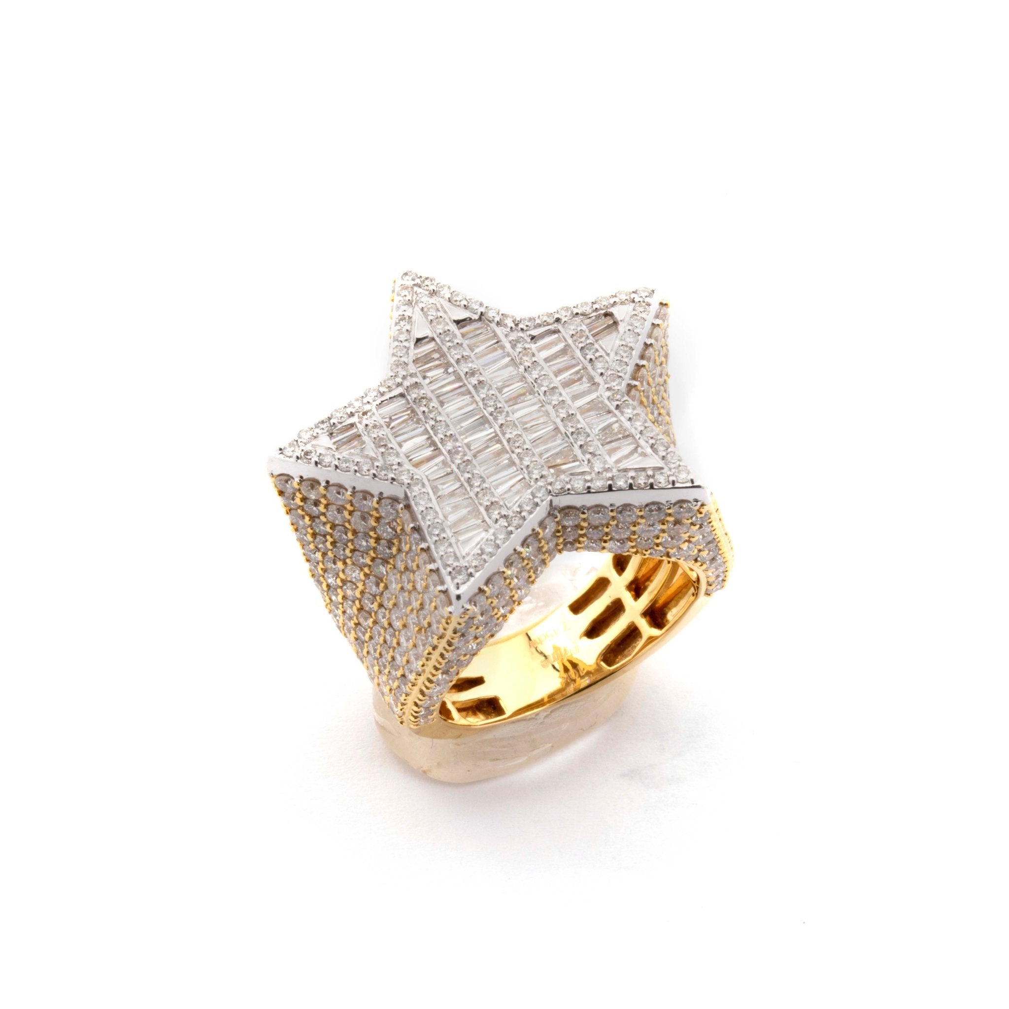 10K Two - Tone Yellow & White Gold Star Ring with Round & Baguette Diamonds - Elite Jewelers - Rings