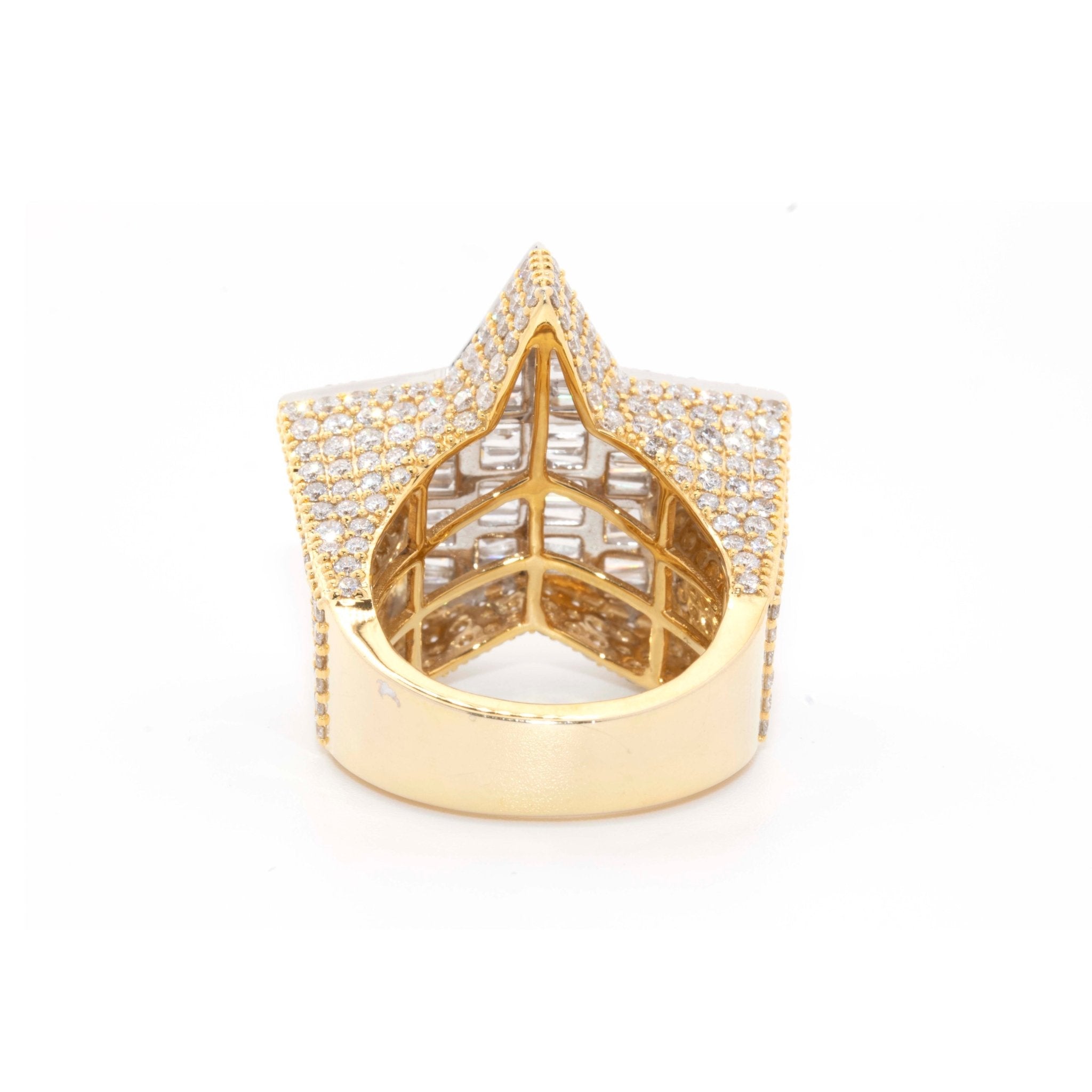 10K Two - Tone Yellow & White Gold Star Ring with Round & Baguette Diamonds - Elite Jewelers - Rings