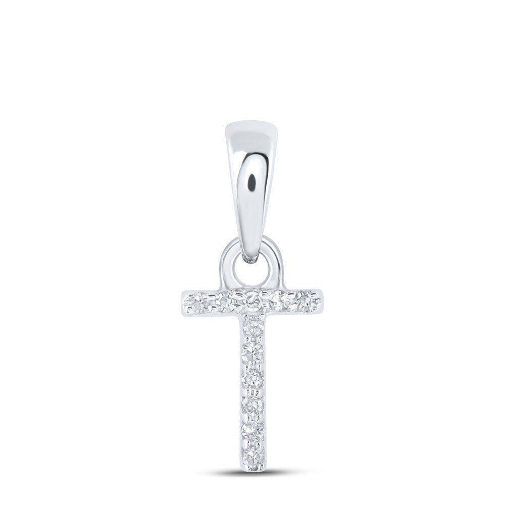 10k White Gold 0.02 CTW Natural Diamond Initial "T" Letter Charm 0.27g Pendant - Elite Jewelers - Charms & Pendants