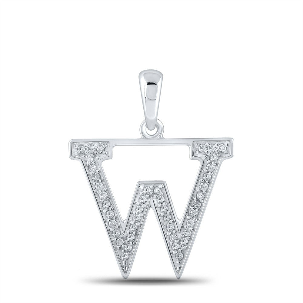 10k White Gold 0.08CTW Natural Diamond Initial "W" Charm 0.71g Alphabet Pendant - Elite Jewelers - Charms & Pendants