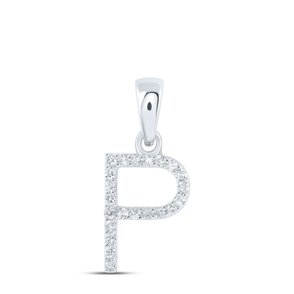 10k White Gold 0.09CTW Natural Diamond Initial "P" Charm 0.55g Alphabet Pendant - Elite Jewelers - Charms & Pendants