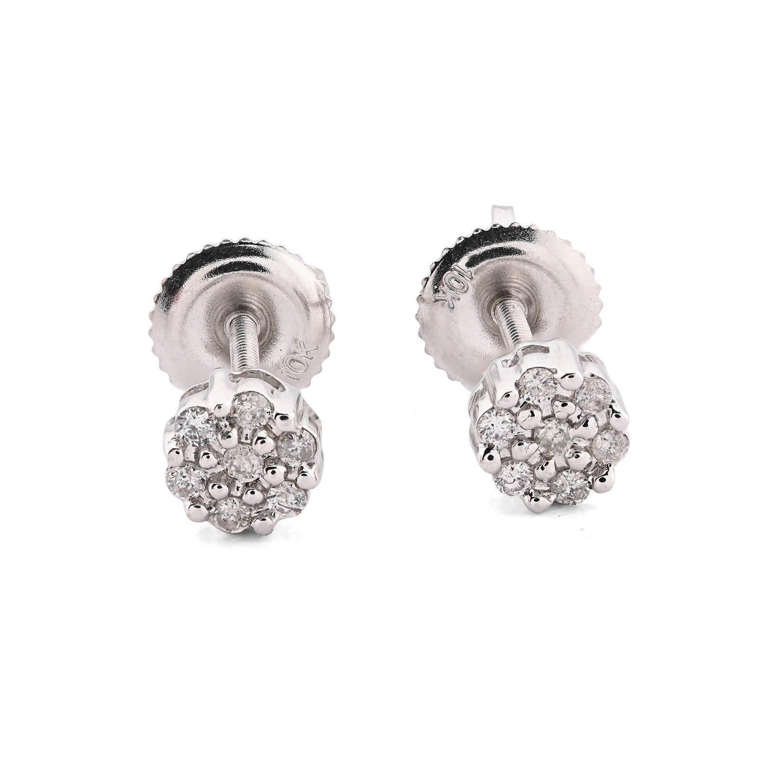 10k White Gold 0.11CTW Natural Diamond 1g Elegant Cluster Flower Earring Stud - Elite Jewelers - Earrings