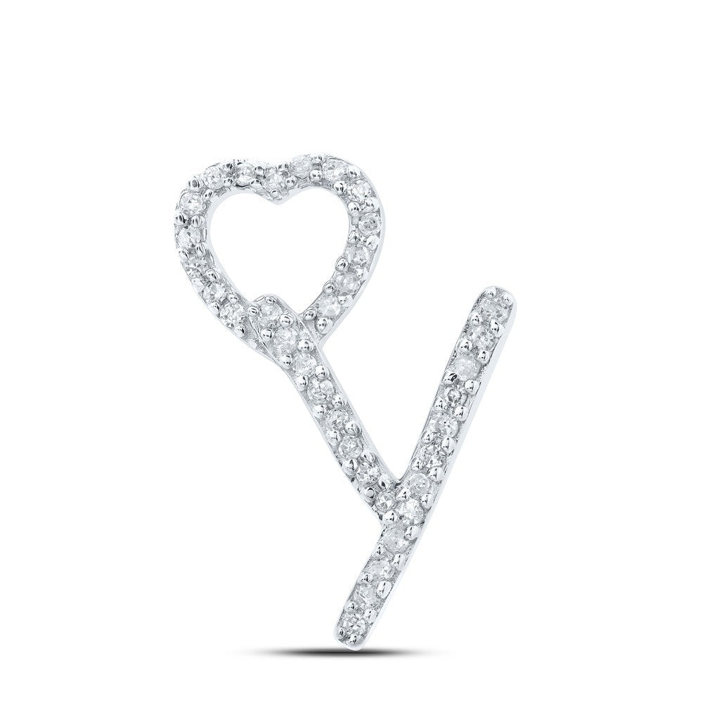10k White Gold 0.11CTW Natural Diamond Initial "Y" Charm 0.77g Alphabet Pendant - Elite Jewelers - Charms & Pendants