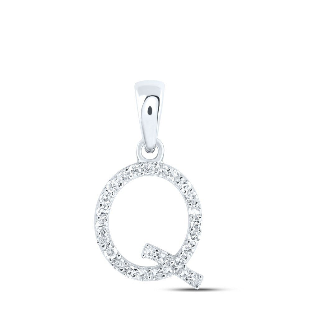 10k White Gold 0.12CTW Natural Diamond Initial "Q" Charm 0.63g Alphabet Pendant - Elite Jewelers - Charms & Pendants