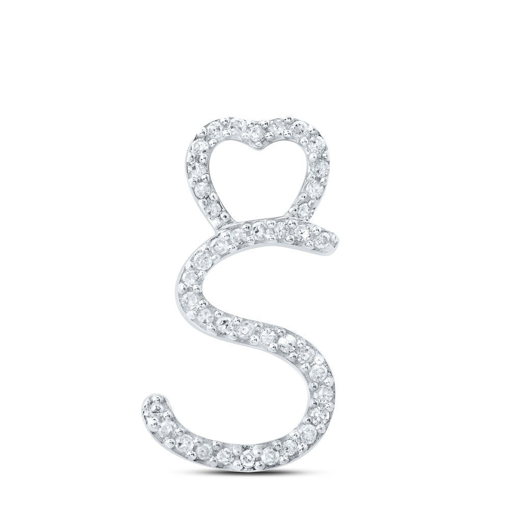 10k White Gold 0.12CTW Natural Diamond Initial "S" Charm 0.9g Alphabet Pendant - Elite Jewelers - Charms & Pendants