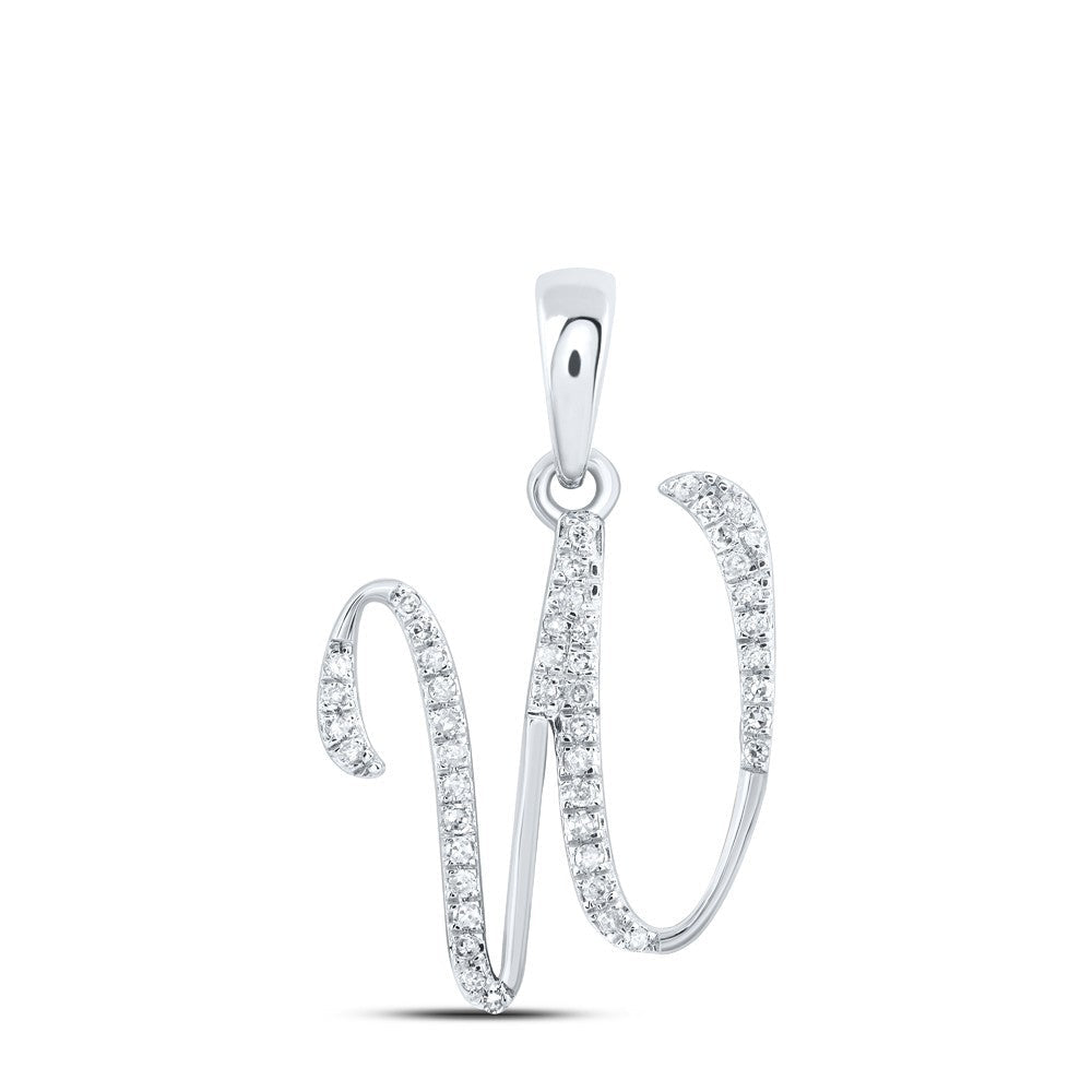 10k White Gold 0.14CTW Natural Diamond Initial "W" Charm 1.17g Alphabet Pendant - Elite Jewelers - Charms & Pendants