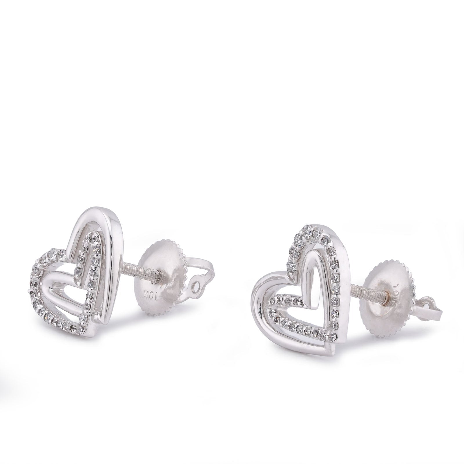 10K White Gold 0.16CT Natureal Diamond Dual Heart SHape Women Earrings - Elite Jewelers-Earrings