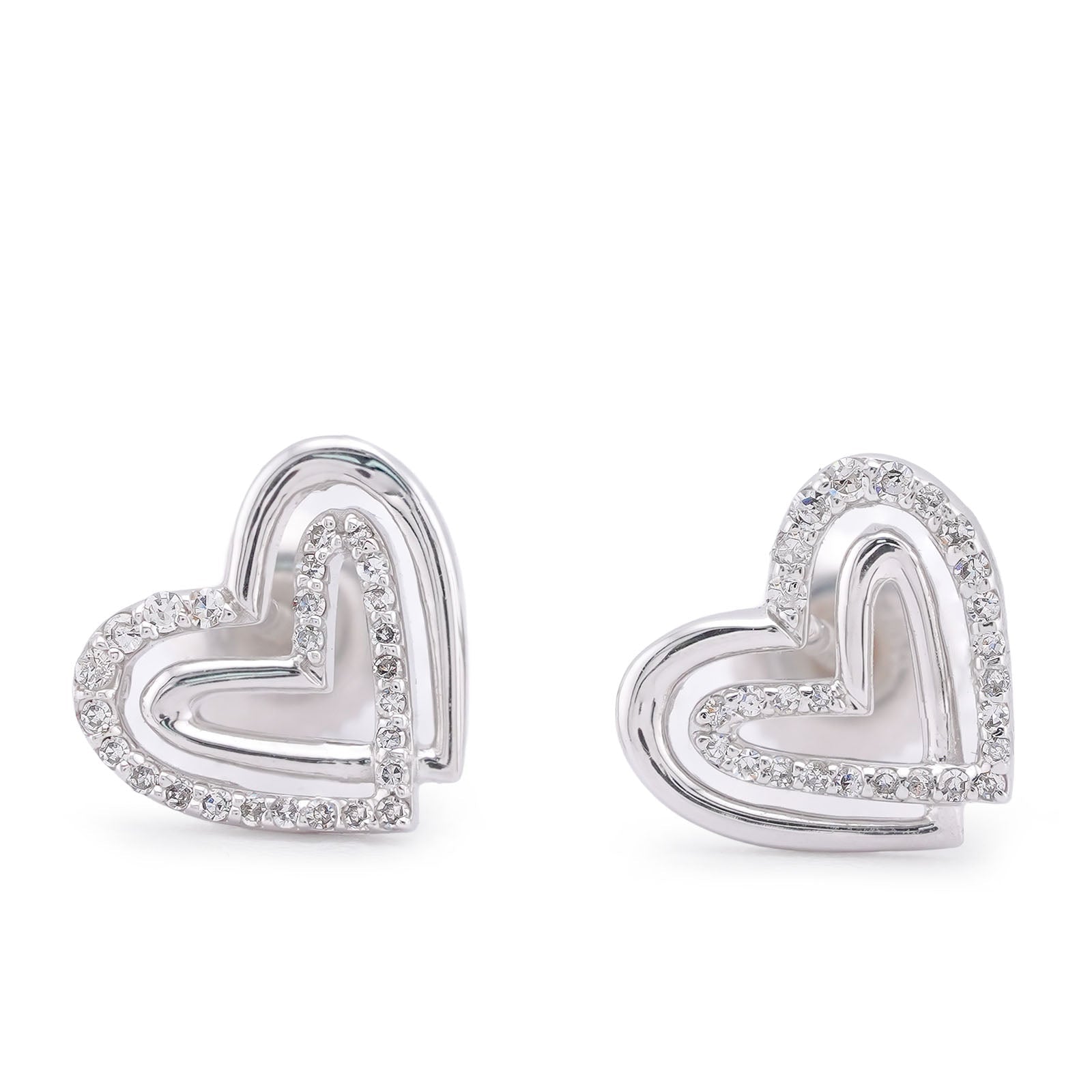 10K White Gold 0.16CT Natureal Diamond Dual Heart SHape Women Earrings - Elite Jewelers-Earrings