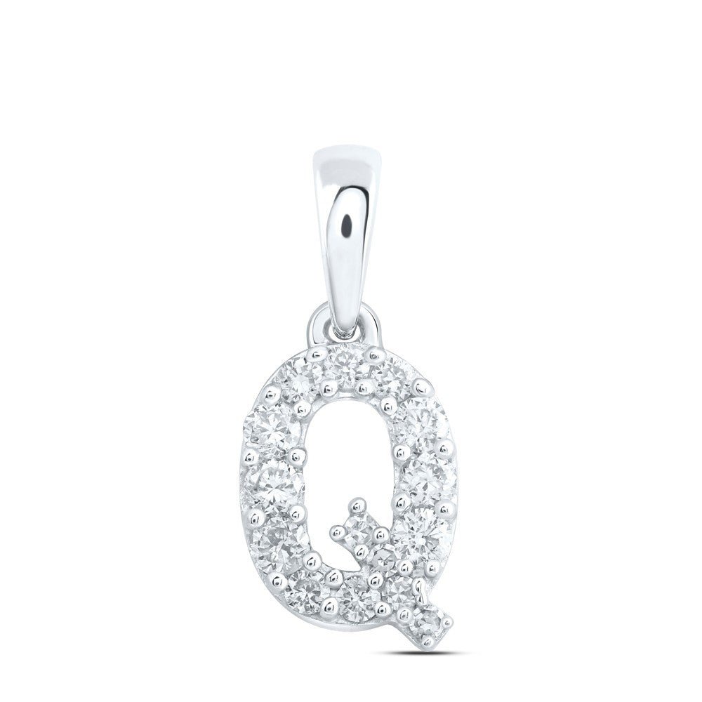 10k White Gold 0.17CTW Natural Diamond Initial "Q" Charm 0.37g Alphabet Pendant - Elite Jewelers - Charms & Pendants