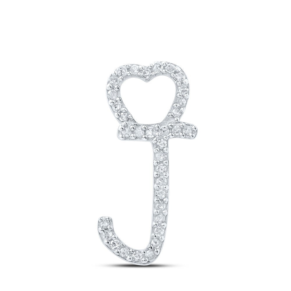 10k White Gold 0.1CTW Natural Diamond Initial "J" Charm 0.81g Alphabet Pendant - Elite Jewelers - Charms & Pendants