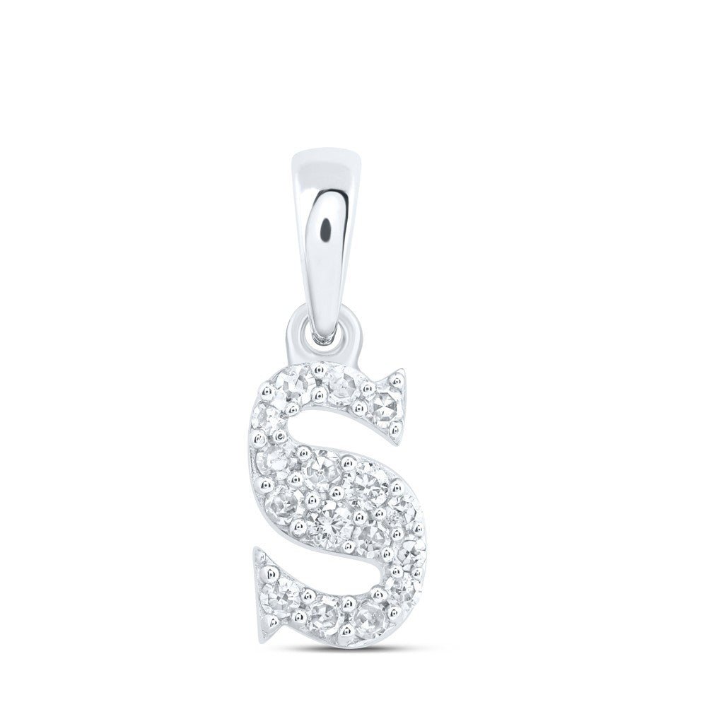10k White Gold 0.1CTW Natural Diamond Initial "S" Charm 0.39g Alphabet Pendant - Elite Jewelers - Charms & Pendants