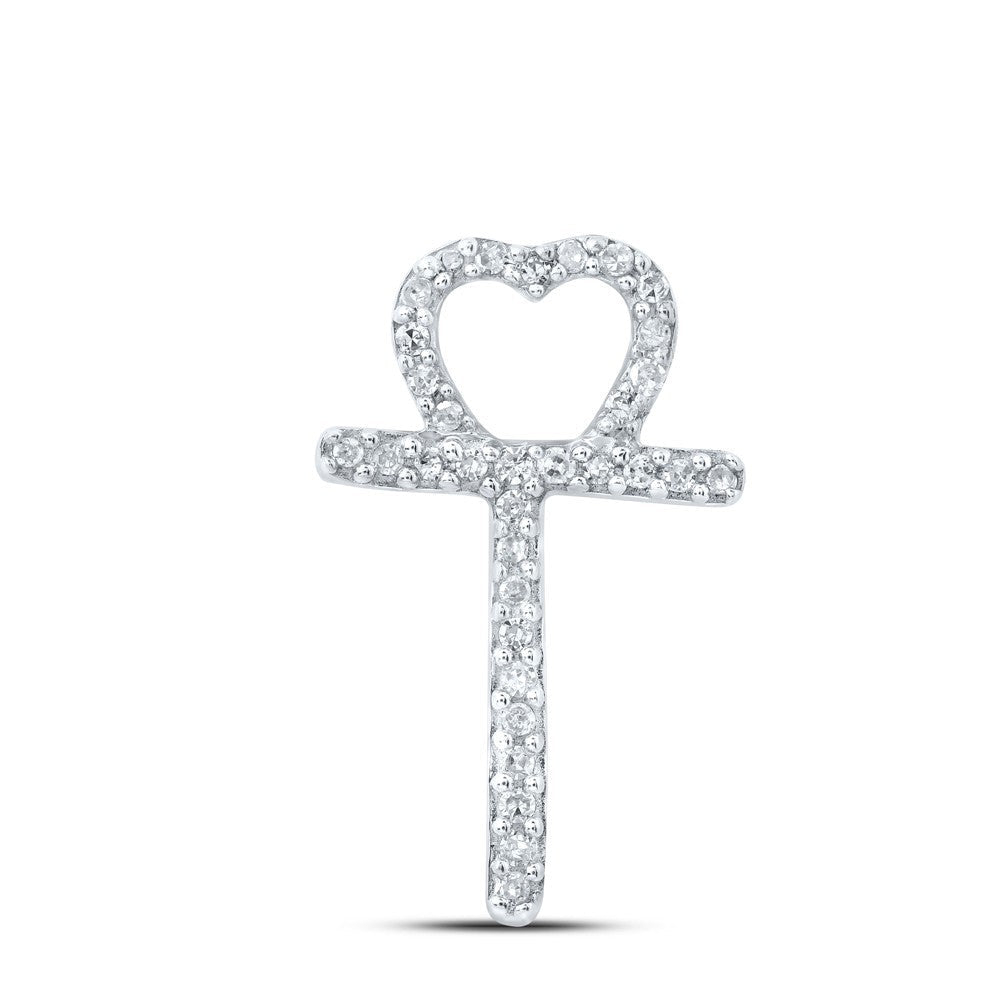 10k White Gold 0.1CTW Natural Diamond Initial "T" Charm 0.73g Alphabet Pendant - Elite Jewelers - Charms & Pendants