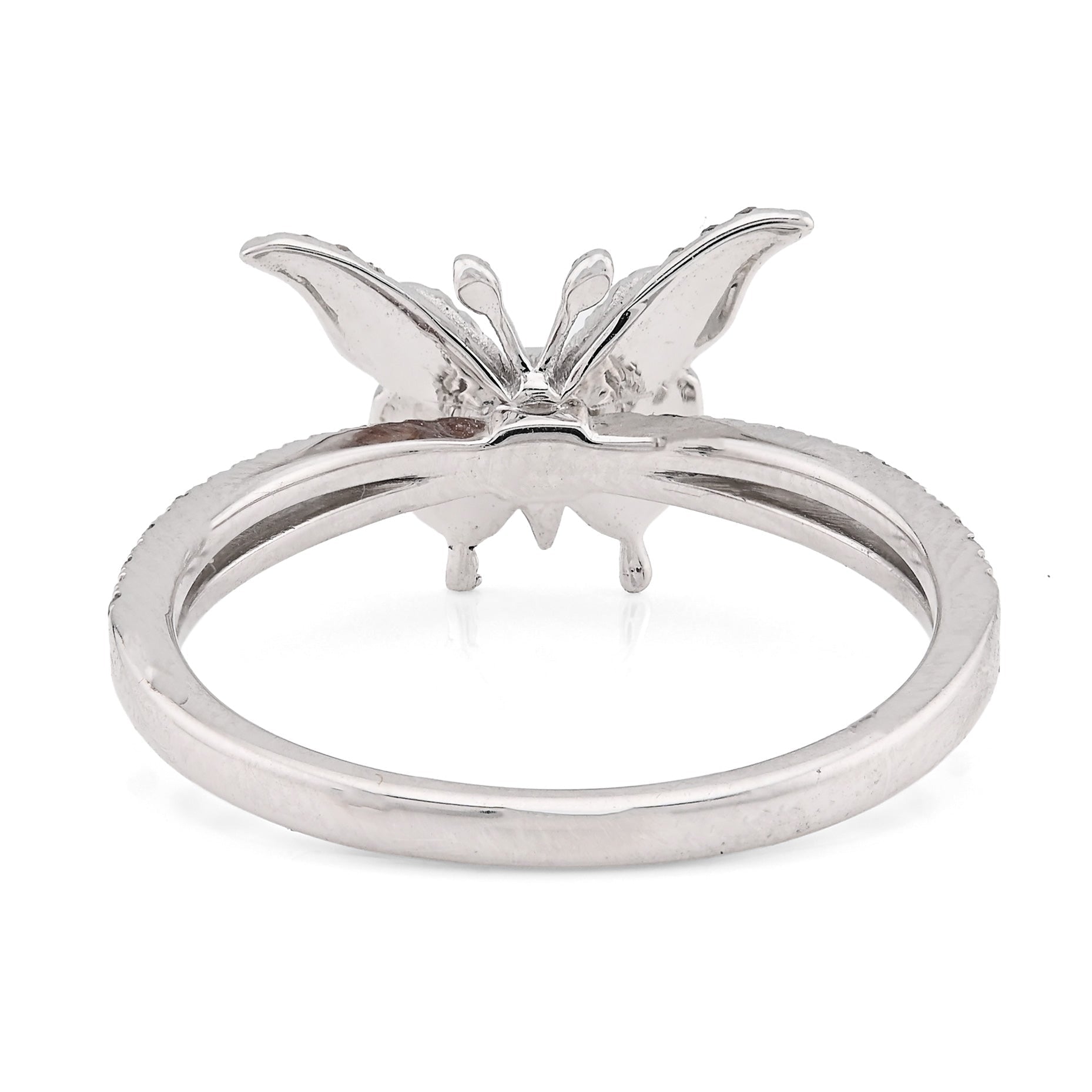10K White Gold 0.22CT Natural Diamond Butterfly two band Women Ring - Elite Jewelers - Rings