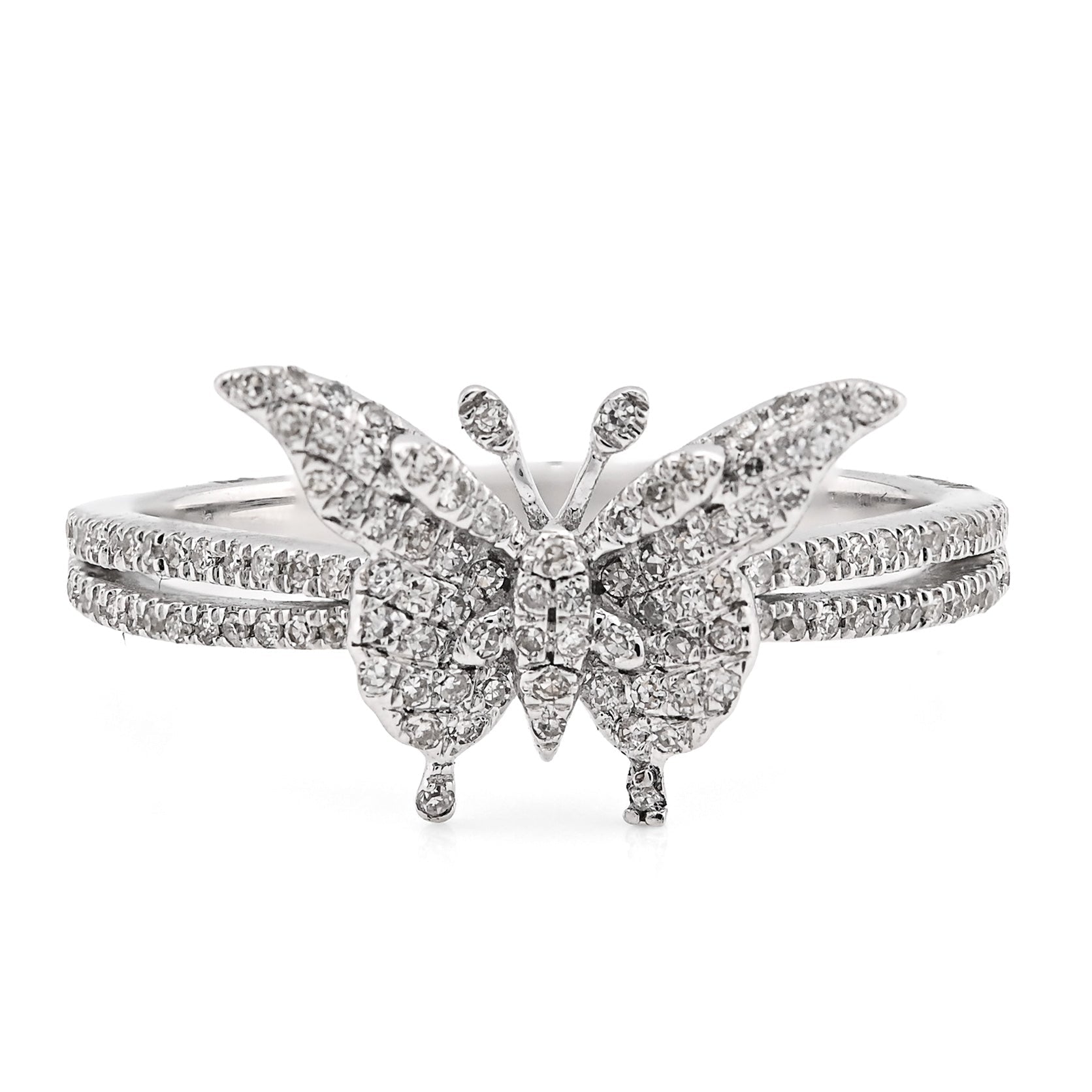 10K White Gold 0.22CT Natural Diamond Butterfly two band Women Ring - Elite Jewelers - Rings