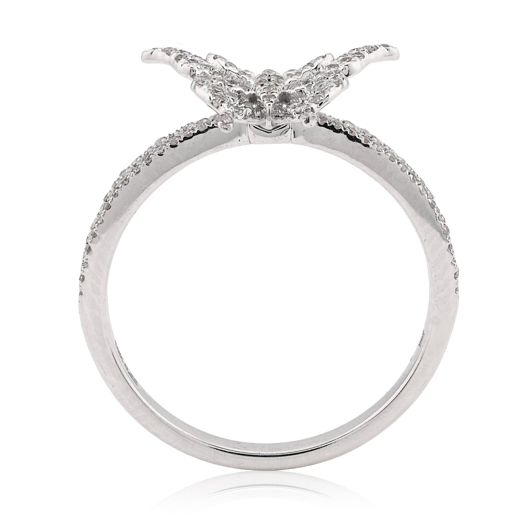 10K White Gold 0.22CT Natural Diamond Butterfly two band Women Ring - Elite Jewelers - Rings