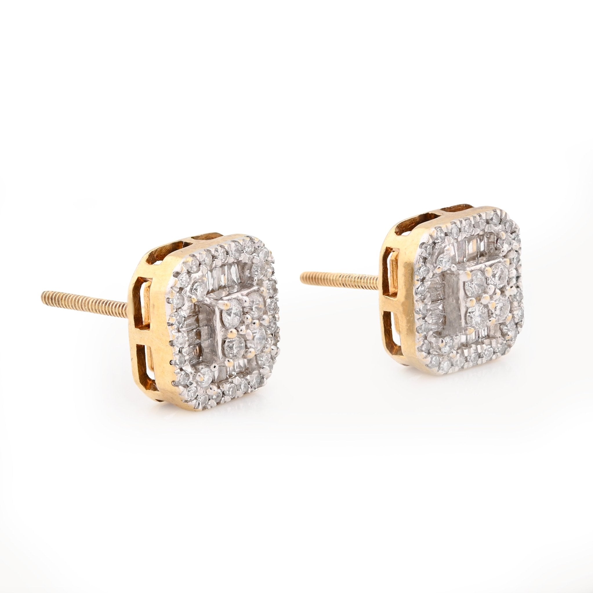 10K White Gold 0.22CT Natural Diamond Round/Baguette Rectangular Shape Men Women Earrings Stud - Elite Jewelers - Earrings