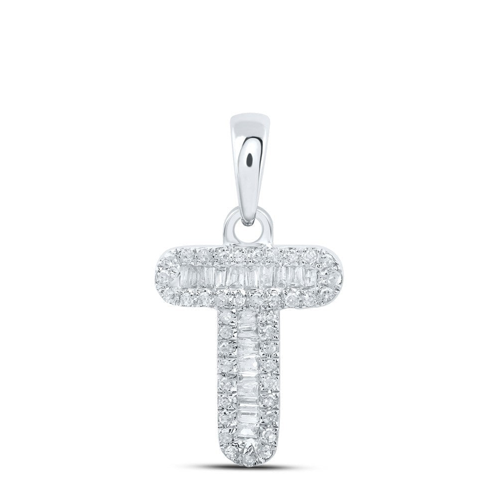 10k White Gold 0.23CTW Natural Diamond Initial "T" Charm 0.83g Alphabet Pendant - Elite Jewelers - Charms & Pendants
