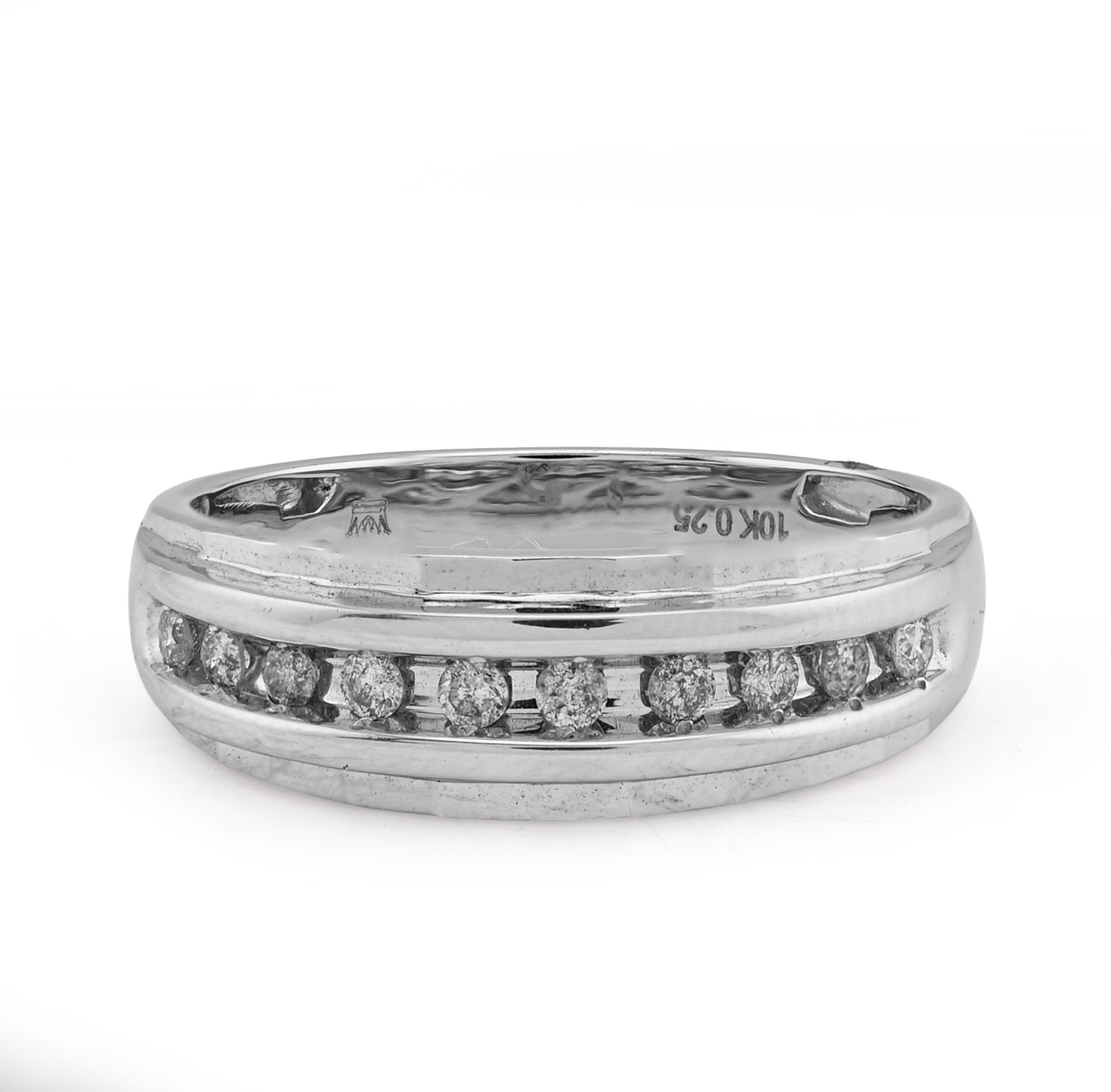 10K White Gold 0.26CT Natural Diamond Single Row Men Band - Elite Jewelers - Rings