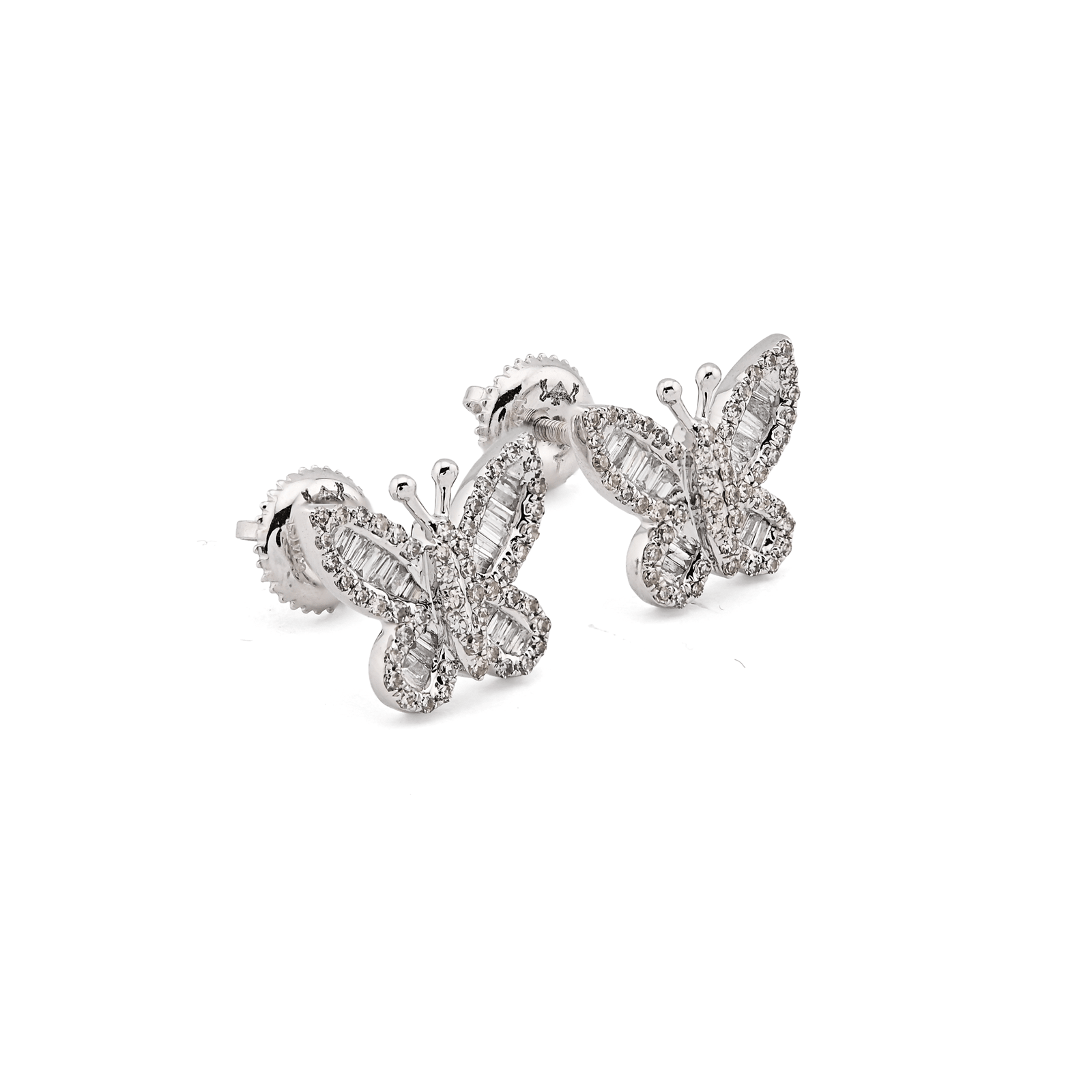 10k White Gold 0.44CTW Round/Baguette Natural Diamond Butterfly 2.2gms Stud - Elite Jewelers - Earrings