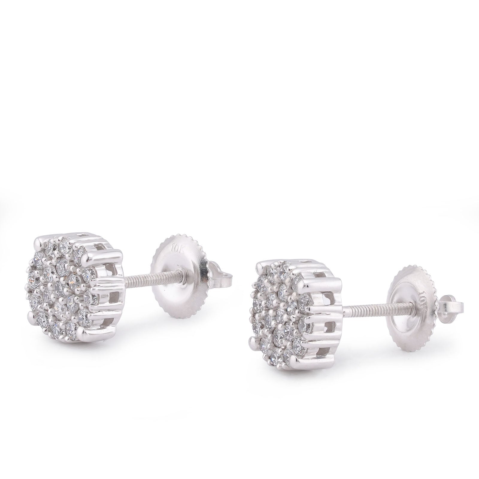 10K White Gold 0.49CT Lab Diamond Halo Cluster Men Women Earring - Elite Jewelers-Earrings
