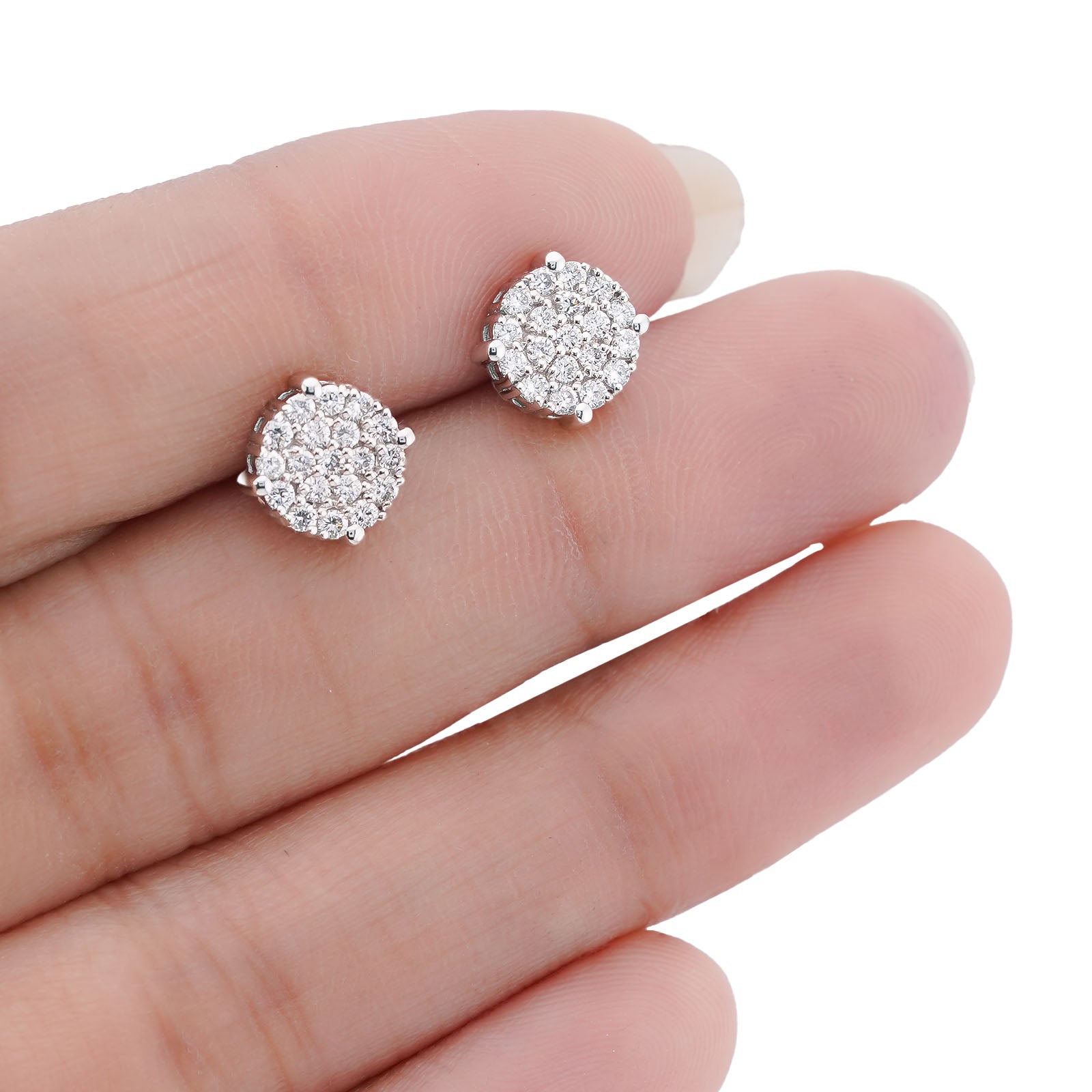 10K White Gold 0.49CT Lab Diamond Halo Cluster Men Women Earring - Elite Jewelers-Earrings