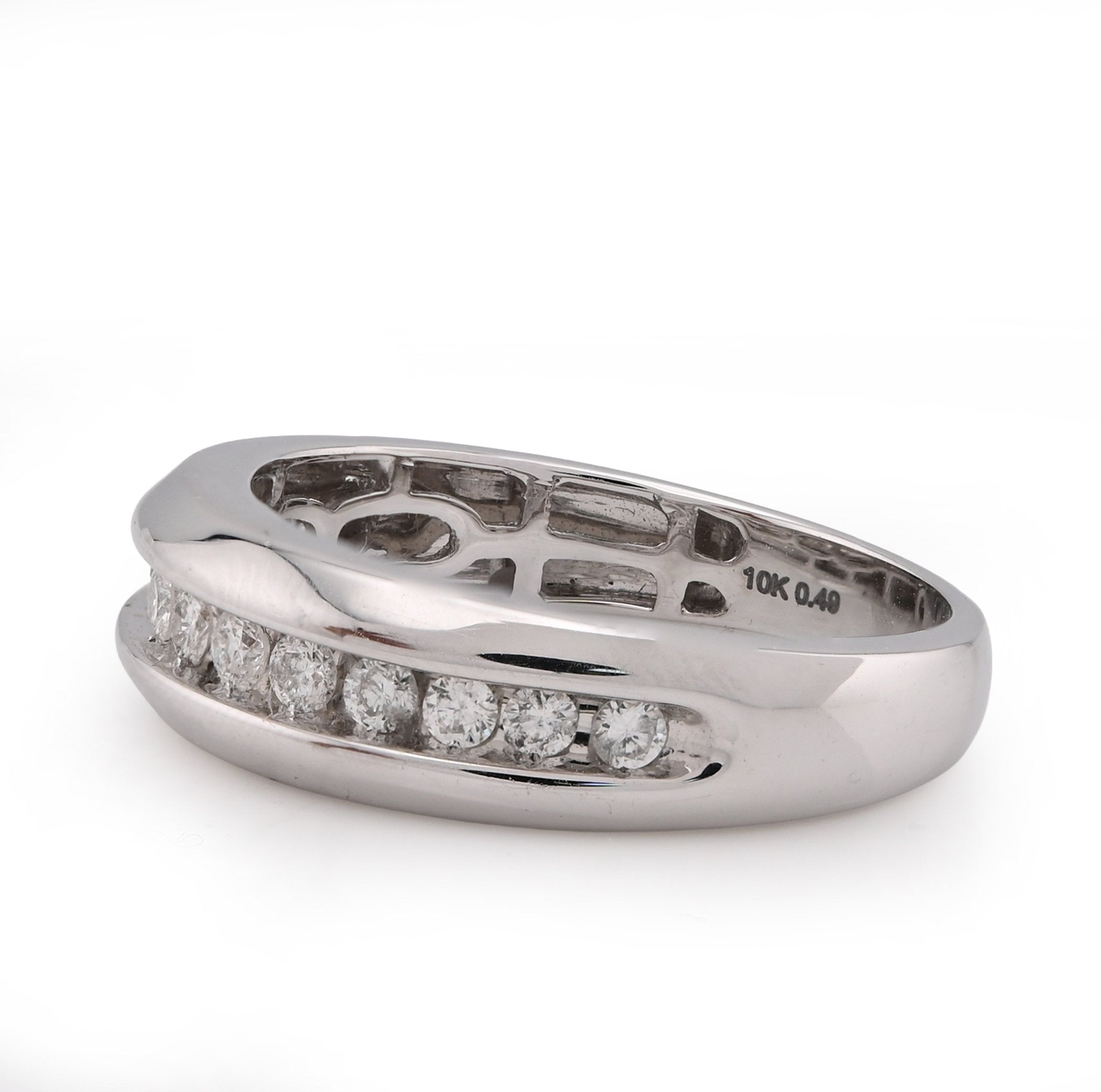 10K White Gold 0.49CT Natural Diamond Big Stone Centre Row Men Band - Elite Jewelers - Rings