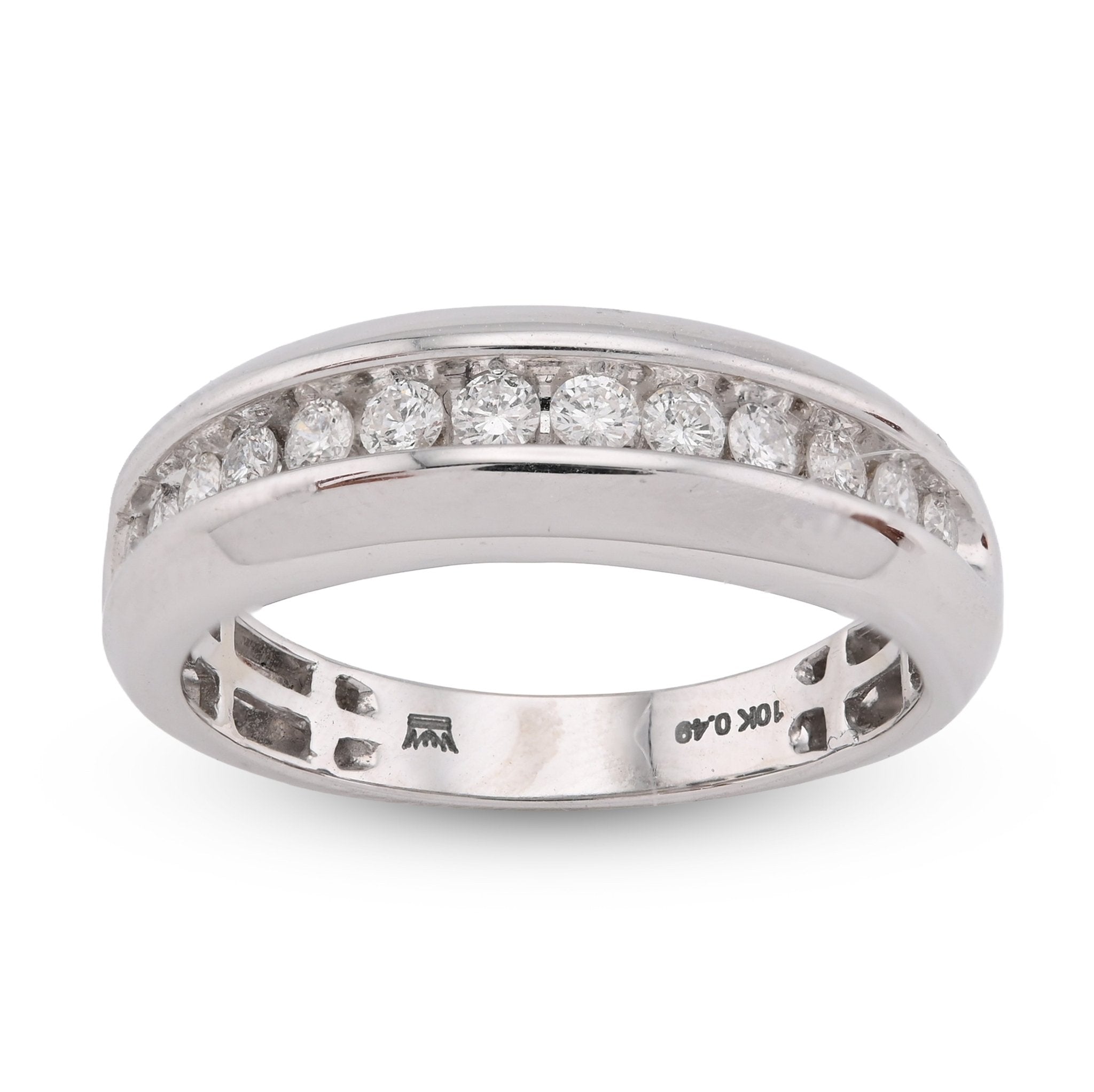 10K White Gold 0.49CT Natural Diamond Big Stone Centre Row Men Band - Elite Jewelers - Rings