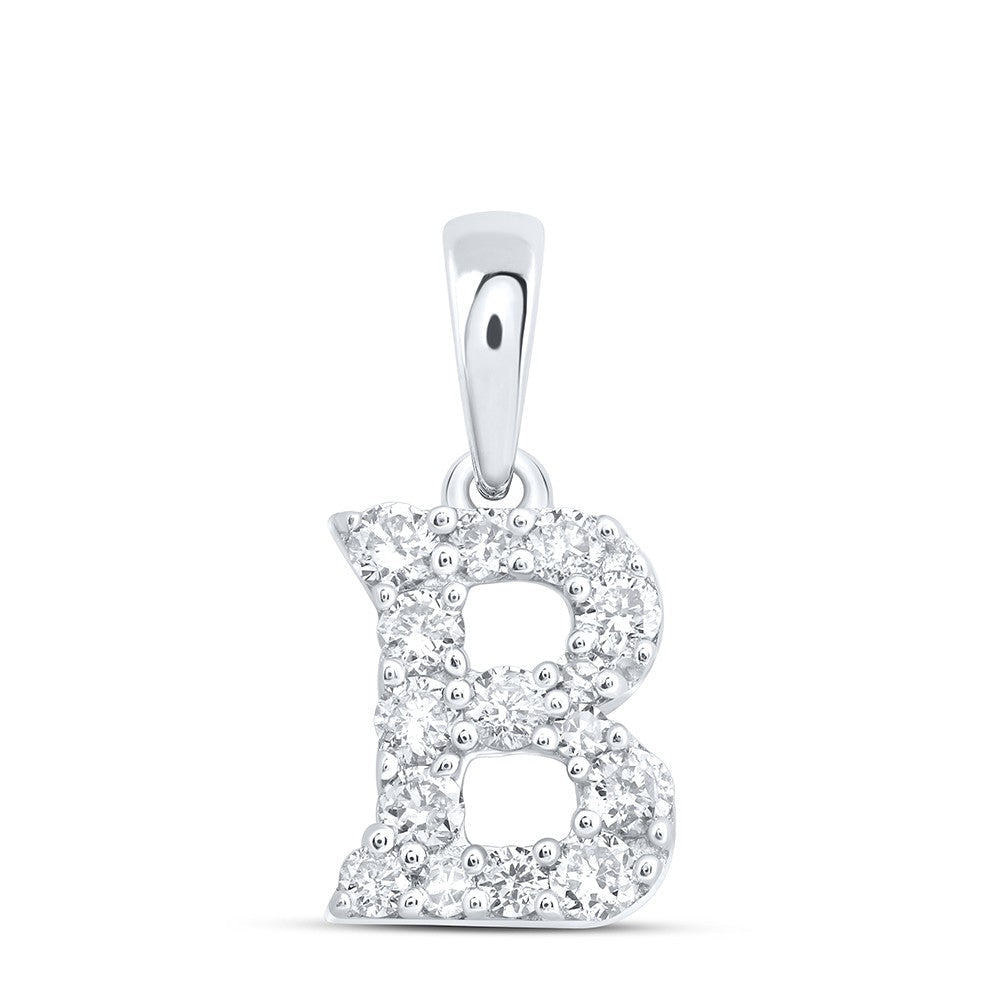 10k White Gold 0.4gms 0.21CTW Natural Diamond Initial "B" Letter Pendant Charm - Elite Jewelers - Charms & Pendants