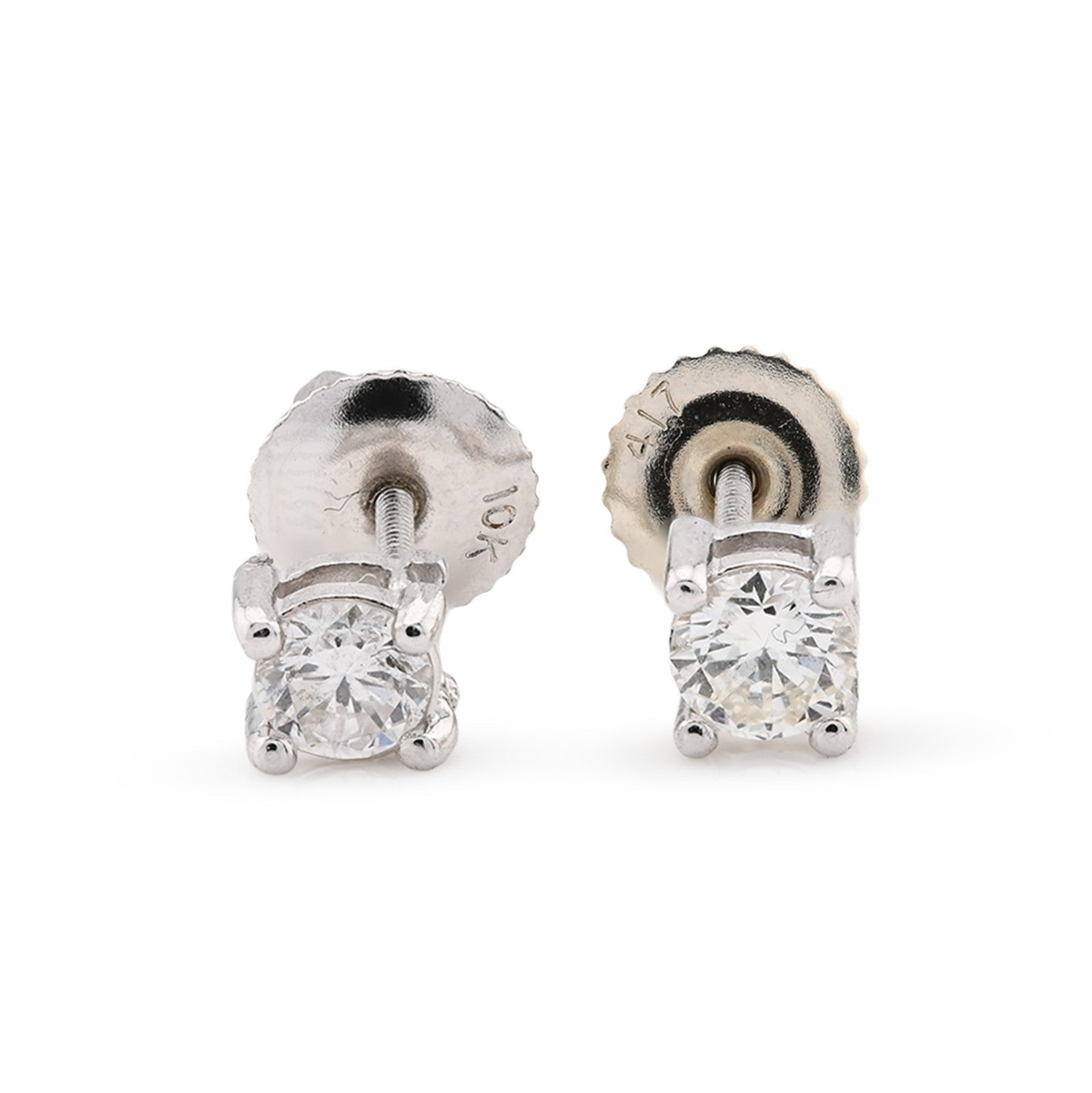 10k White Gold 0.50 CTW Lab Solitaire Diamond Round Studs Screw Back Earrings - Elite Jewelers - Earrings