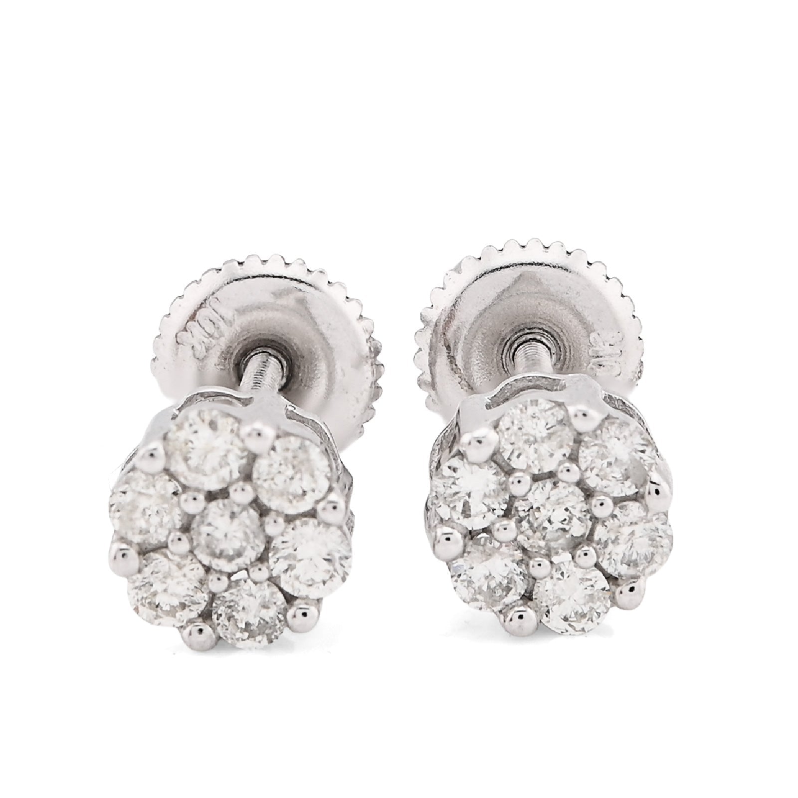 10K White Gold 0.50CT Natural Diamond Flower Studs Men Women Cluster Earrings - Elite Jewelers - Earrings