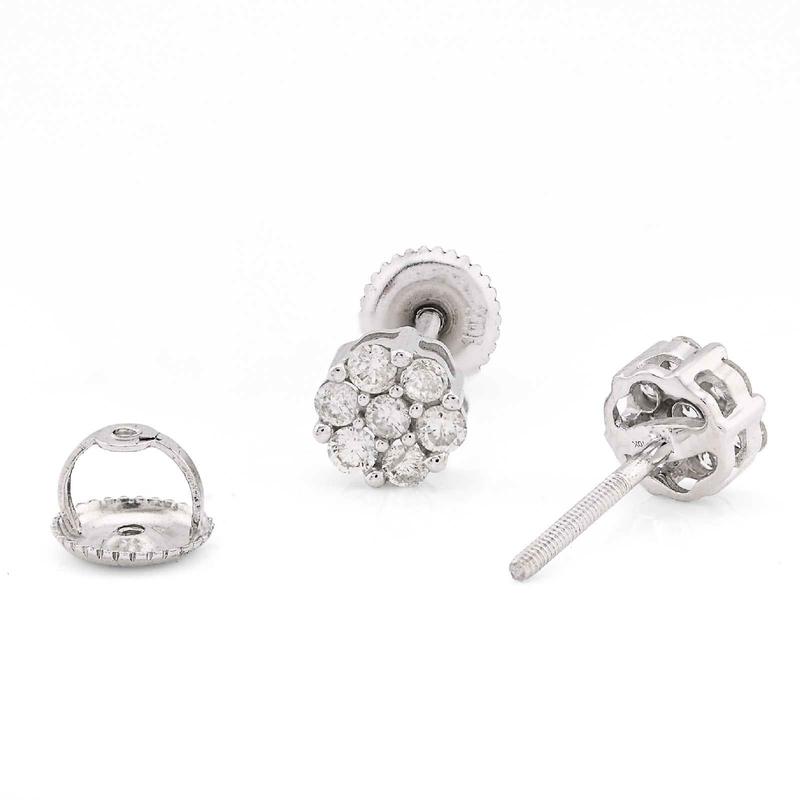10K White Gold 0.50CT Natural Diamond Flower Studs Men Women Cluster Earrings - Elite Jewelers - Earrings