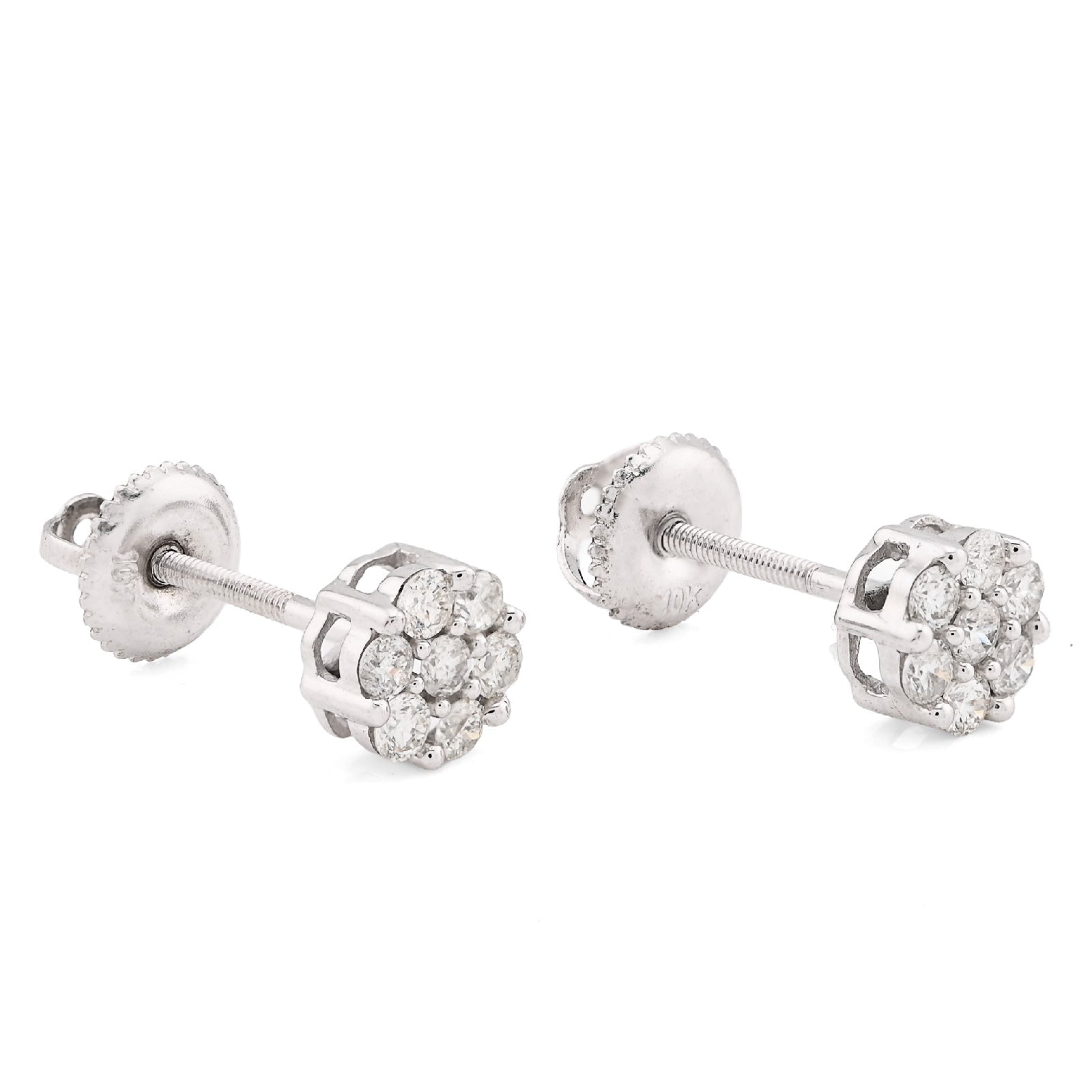 10K White Gold 0.50CT Natural Diamond Flower Studs Men Women Cluster Earrings - Elite Jewelers - Earrings
