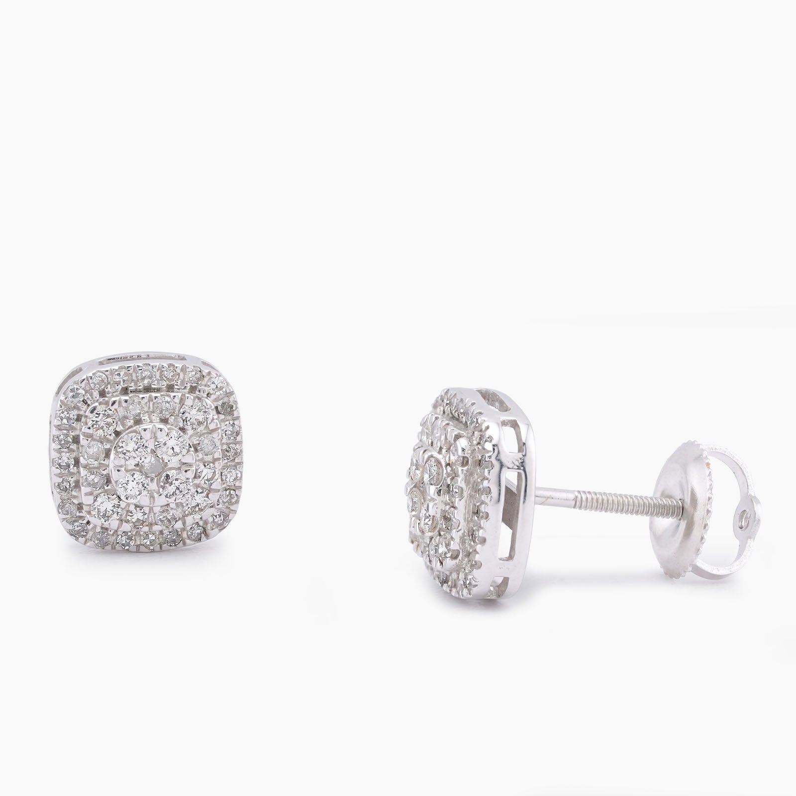 10K White Gold 0.50CT Natural Diamond Square Shape Multi-Level Men Women Earrings - Elite Jewelers-Earrings
