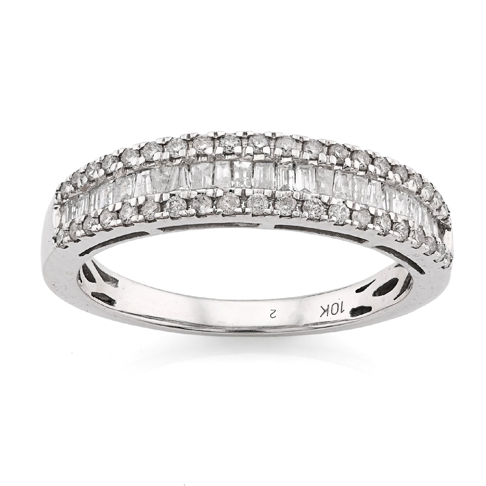 10K White Gold 0.50CT Natural Dimaond Round/Baguette Women Band Ring - Elite Jewelers - Rings