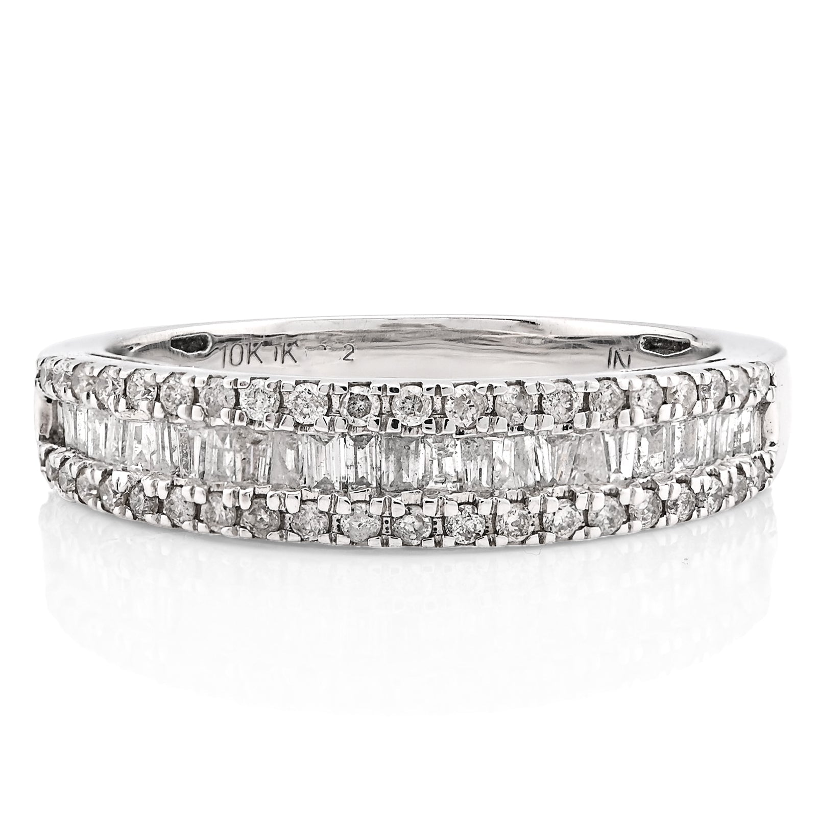 10K White Gold 0.50CT Natural Dimaond Round/Baguette Women Band Ring - Elite Jewelers - Rings