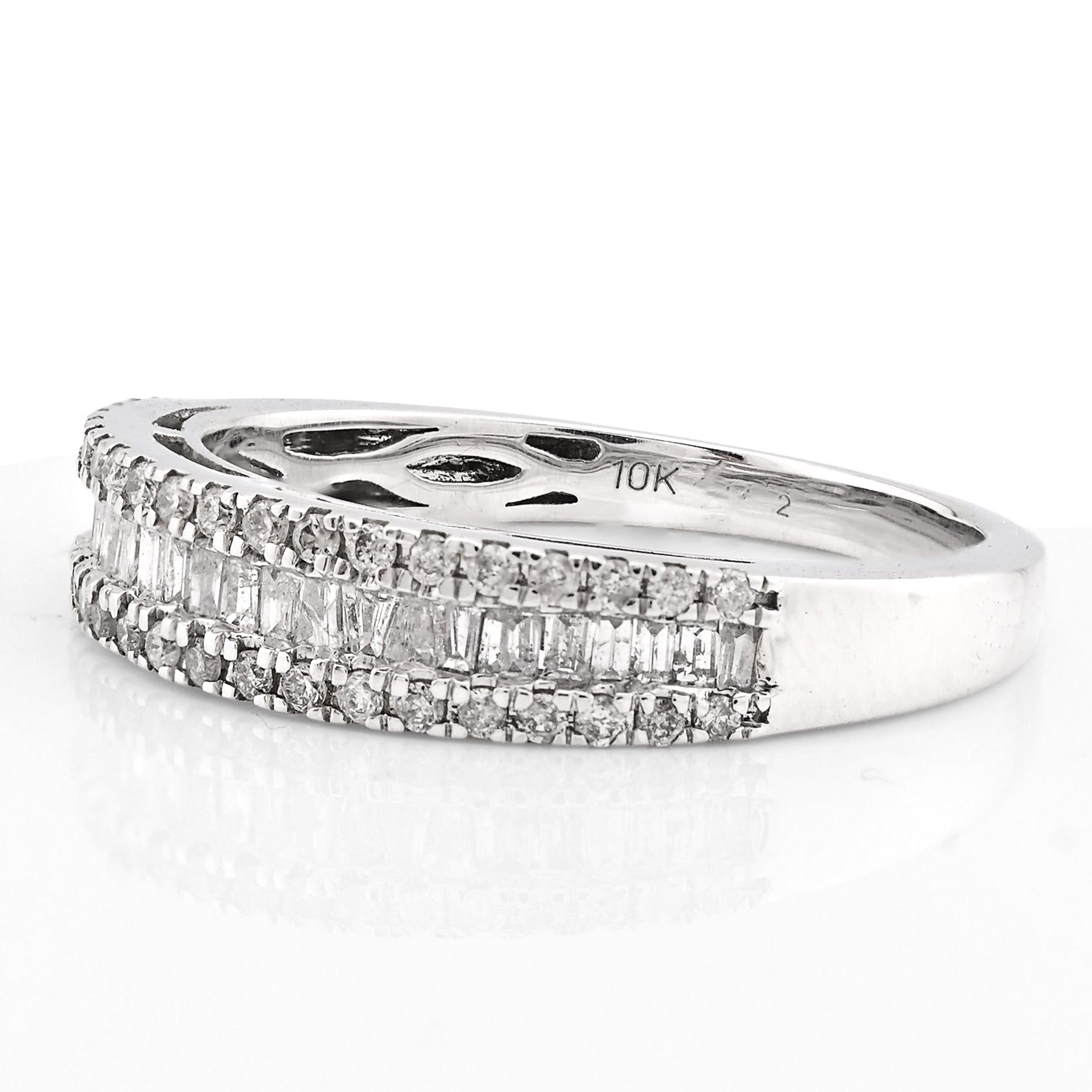 10K White Gold 0.50CT Natural Dimaond Round/Baguette Women Band Ring - Elite Jewelers - Rings
