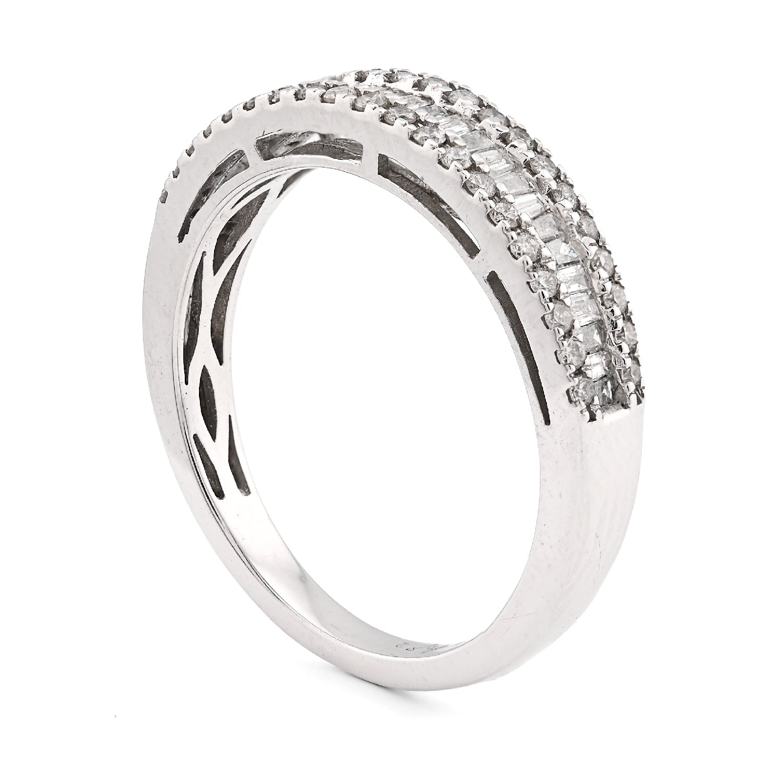 10K White Gold 0.50CT Natural Dimaond Round/Baguette Women Band Ring - Elite Jewelers - Rings
