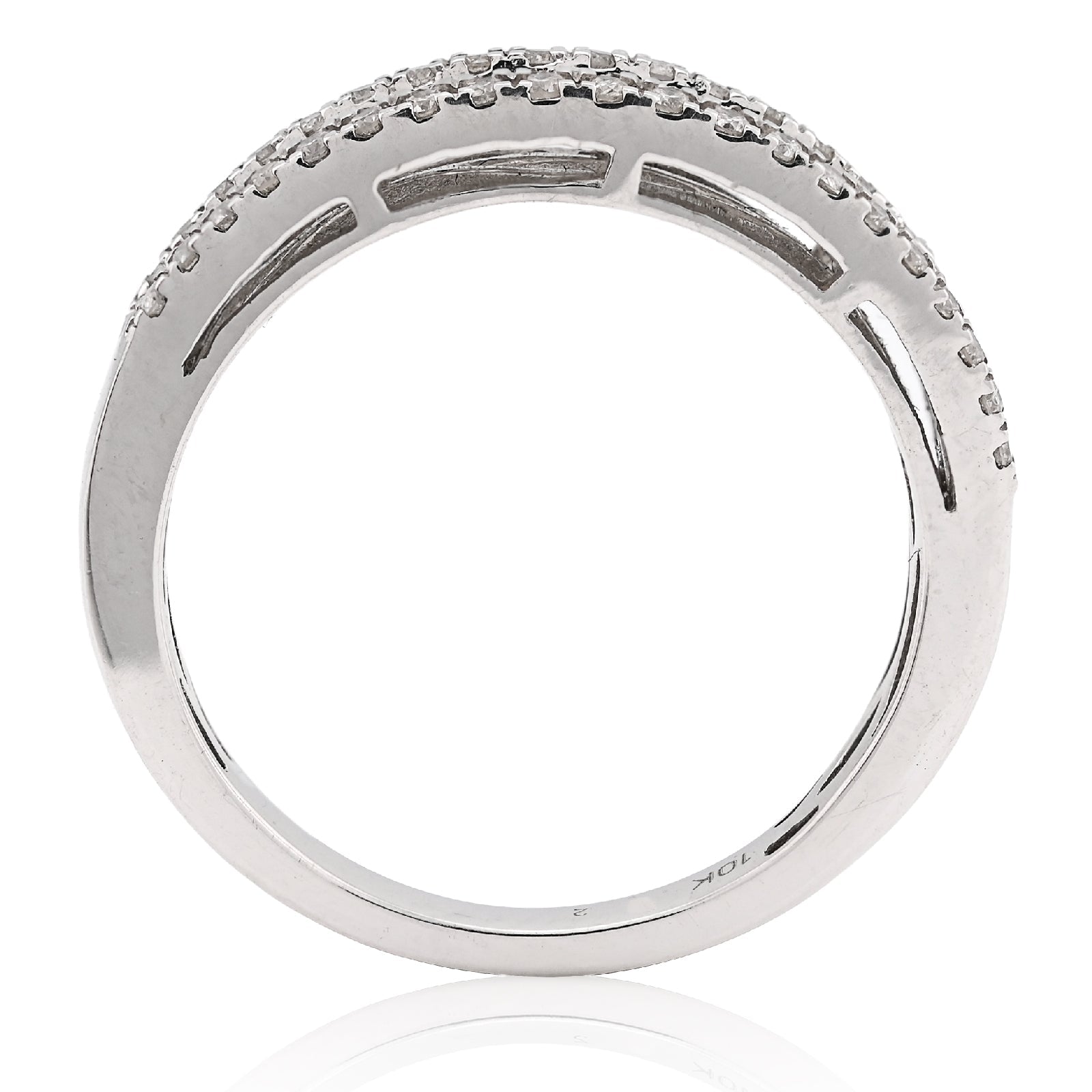 10K White Gold 0.50CT Natural Dimaond Round/Baguette Women Band Ring - Elite Jewelers - Rings